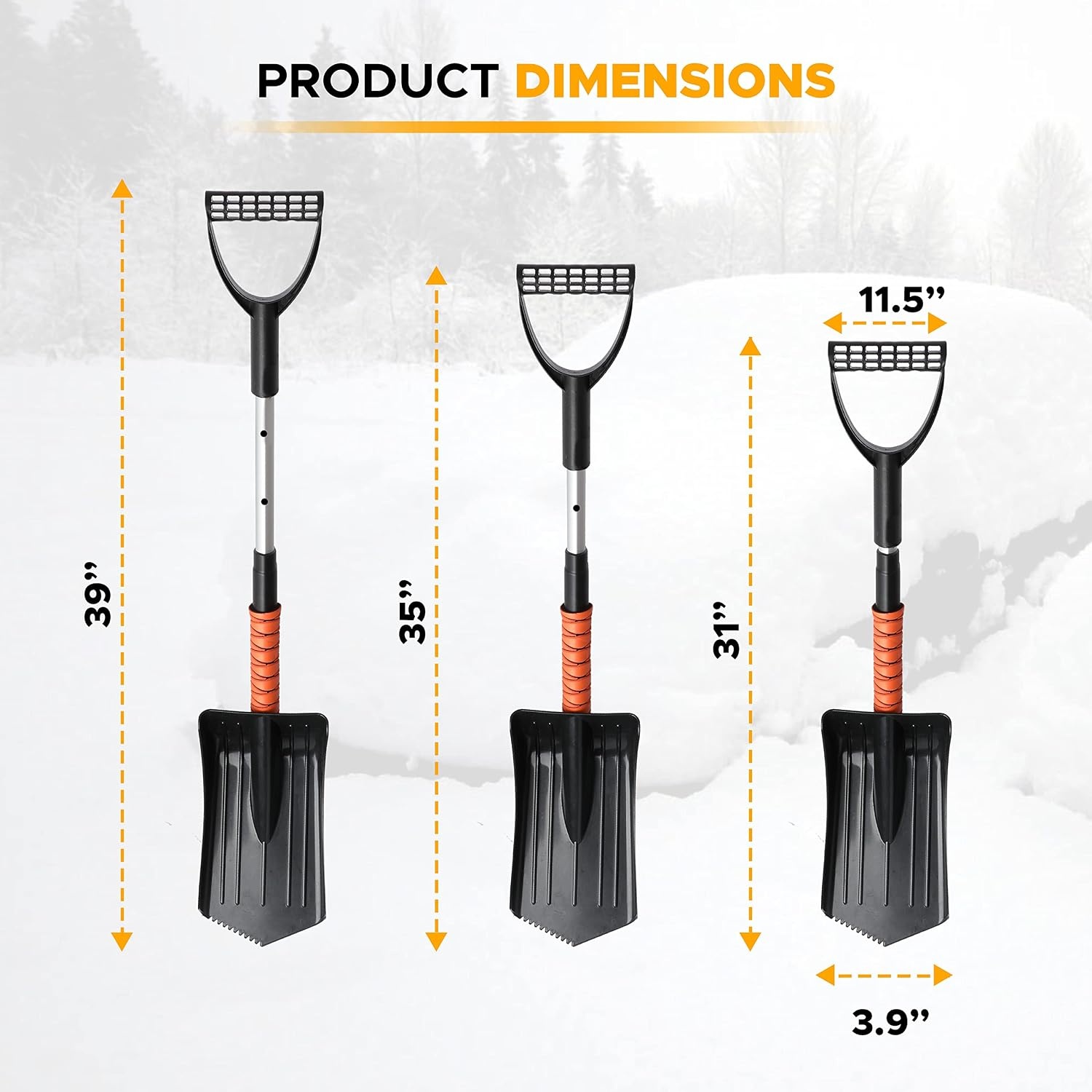 image:imageAutovir 39 6 in 1 Snow Shovel for Car 270 Degree Rotating Snow Brush Ice Scraper for Car Windshield Scratch Free Extendable Snow Squeegee for SUV Truck Winter AccessoriesShovel Brush Combo Orange