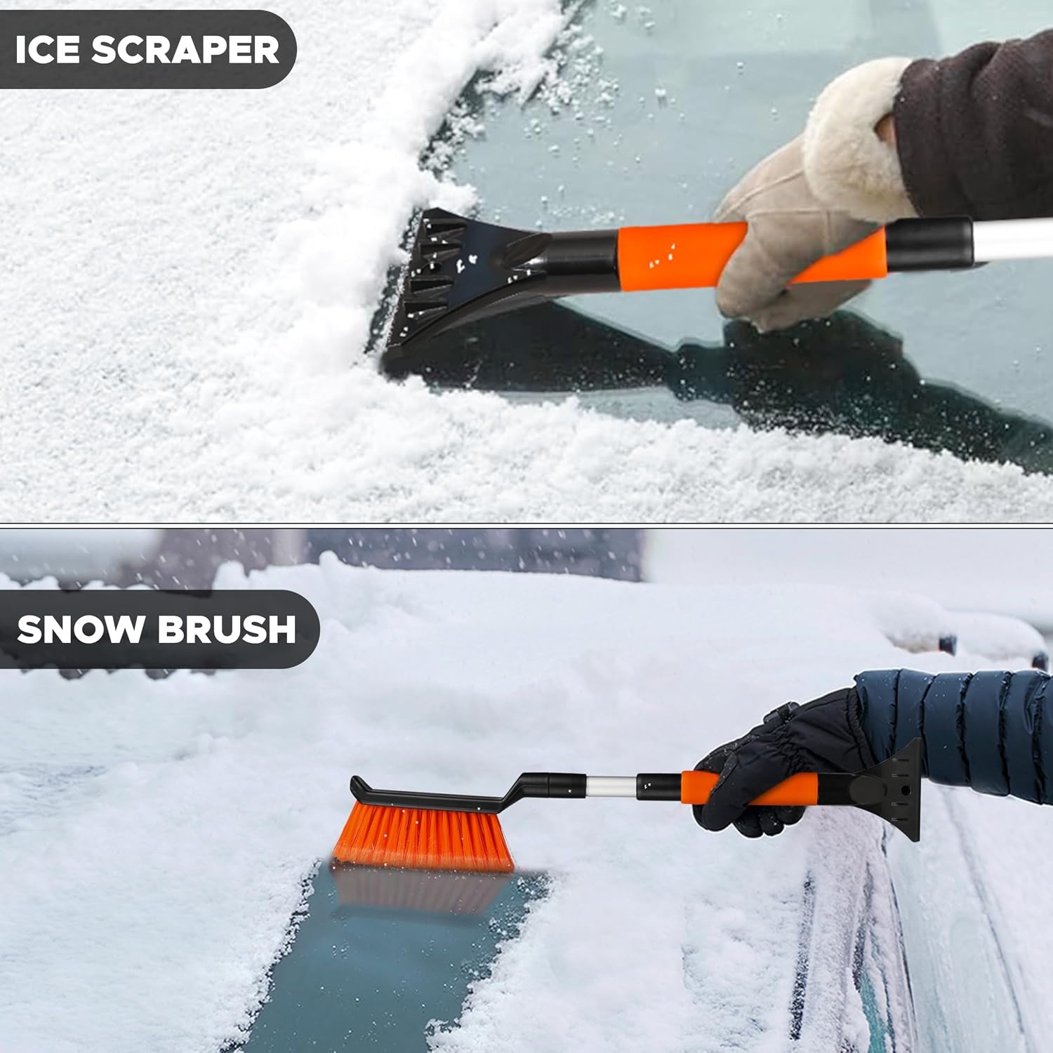 image:imageAutovir 39 6 in 1 Snow Shovel for Car 270 Degree Rotating Snow Brush Ice Scraper for Car Windshield Scratch Free Extendable Snow Squeegee for SUV Truck Winter AccessoriesMini Brushorange