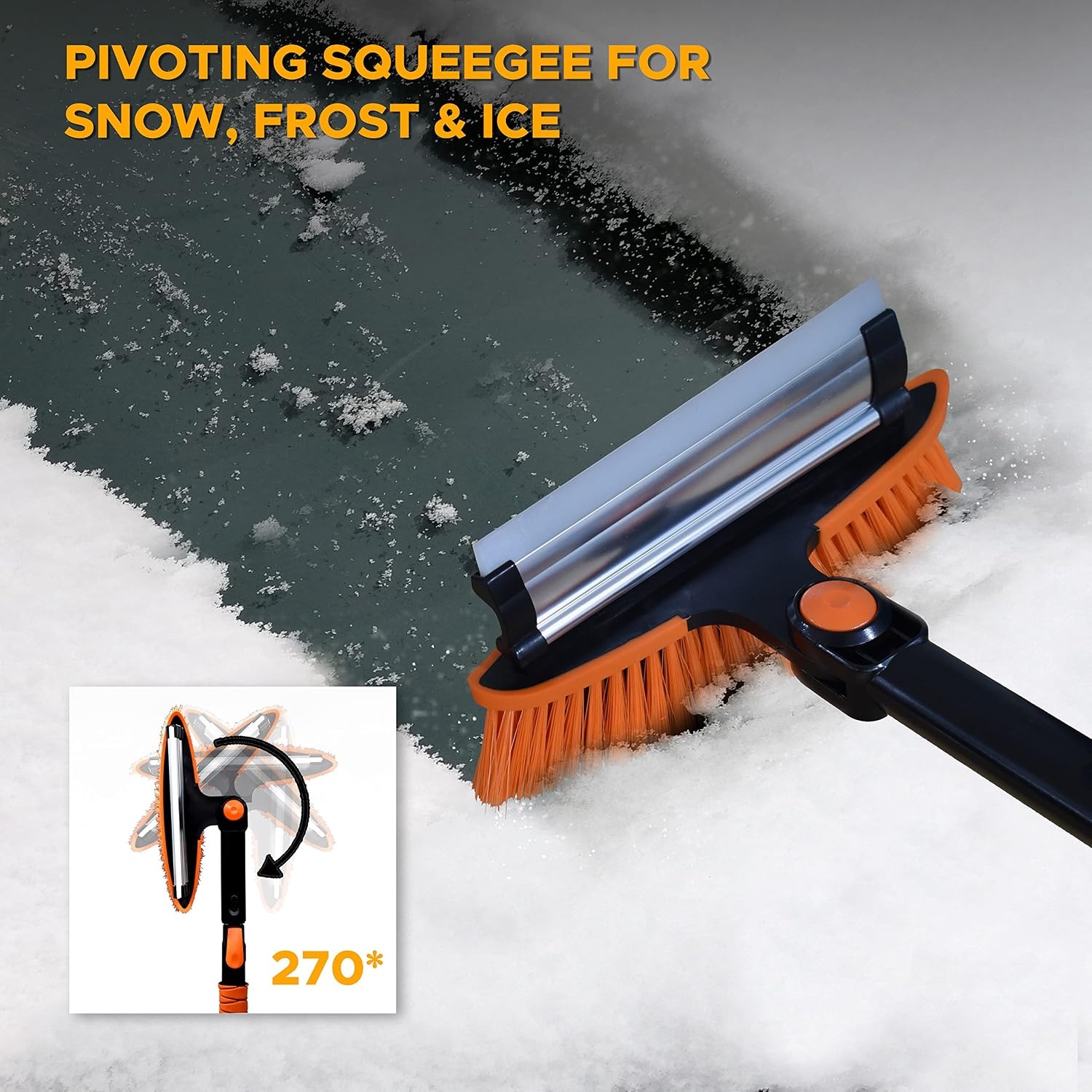 image:imageAutovir 39 6 in 1 Snow Shovel for Car 270 Degree Rotating Snow Brush Ice Scraper for Car Windshield Scratch Free Extendable Snow Squeegee for SUV Truck Winter AccessoriesShovel Brush Combo Orange