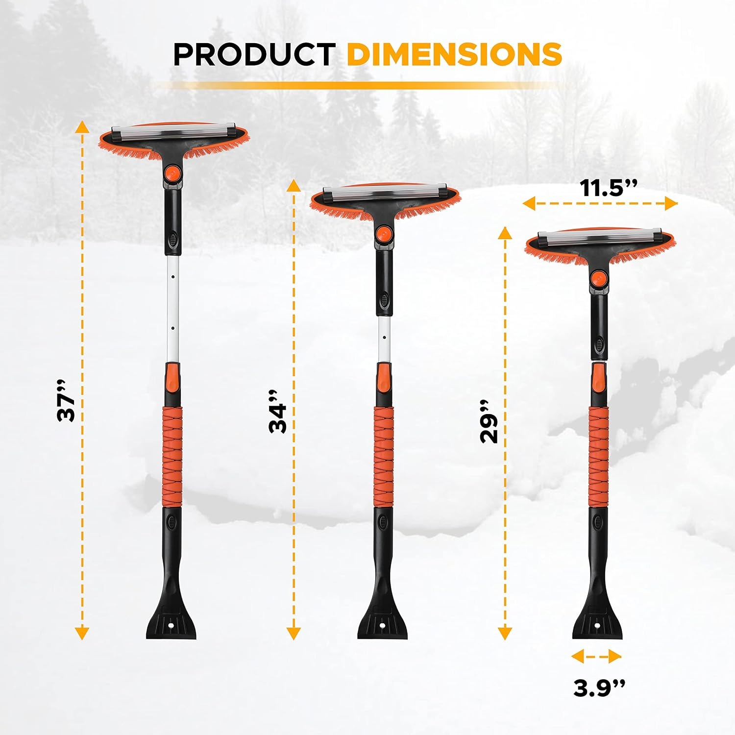 image:imageAutovir 39 6 in 1 Snow Shovel for Car 270 Degree Rotating Snow Brush Ice Scraper for Car Windshield Scratch Free Extendable Snow Squeegee for SUV Truck Winter AccessoriesShovel Brush Combo Orange