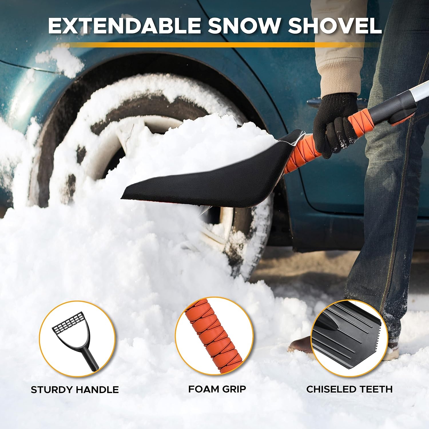 image:imageAutovir 39 6 in 1 Snow Shovel for Car 270 Degree Rotating Snow Brush Ice Scraper for Car Windshield Scratch Free Extendable Snow Squeegee for SUV Truck Winter AccessoriesShovel Brush Combo Orange