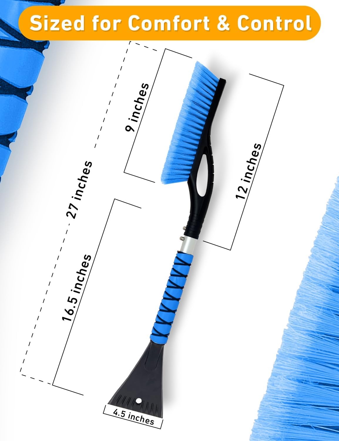 image:imageEcoNour 27 Aluminum Car Snow Scraper and Brush Red ScratchFree Weaved Bristle Head with Metal Body Ice Scraper for Car WindshieldTough Ice Scraper with Ergonomic Foam Grip for Cars1 PackBlue Blue