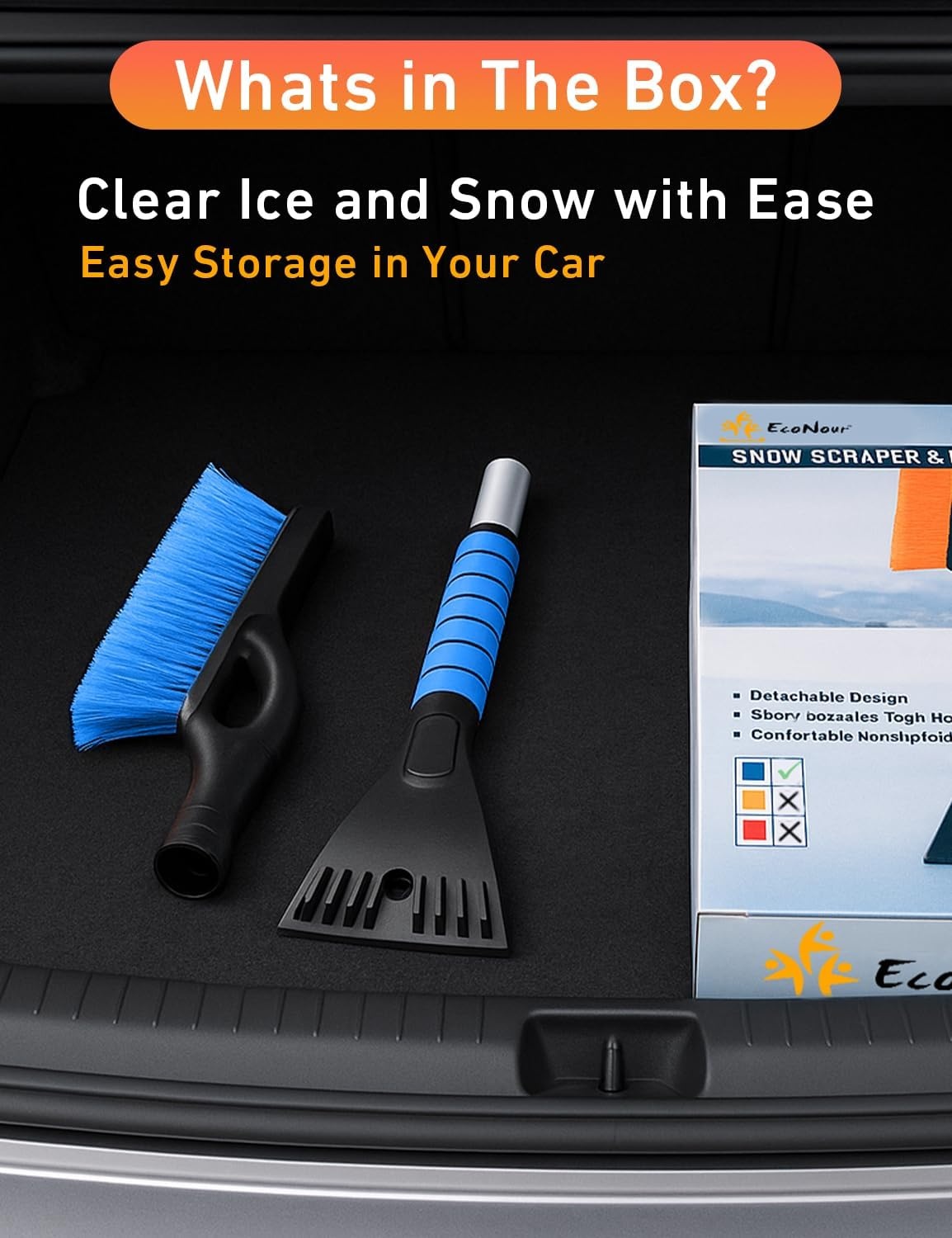 image:imageEcoNour 27 Aluminum Car Snow Scraper and Brush Red ScratchFree Weaved Bristle Head with Metal Body Ice Scraper for Car WindshieldTough Ice Scraper with Ergonomic Foam Grip for Cars1 PackBlue Blue