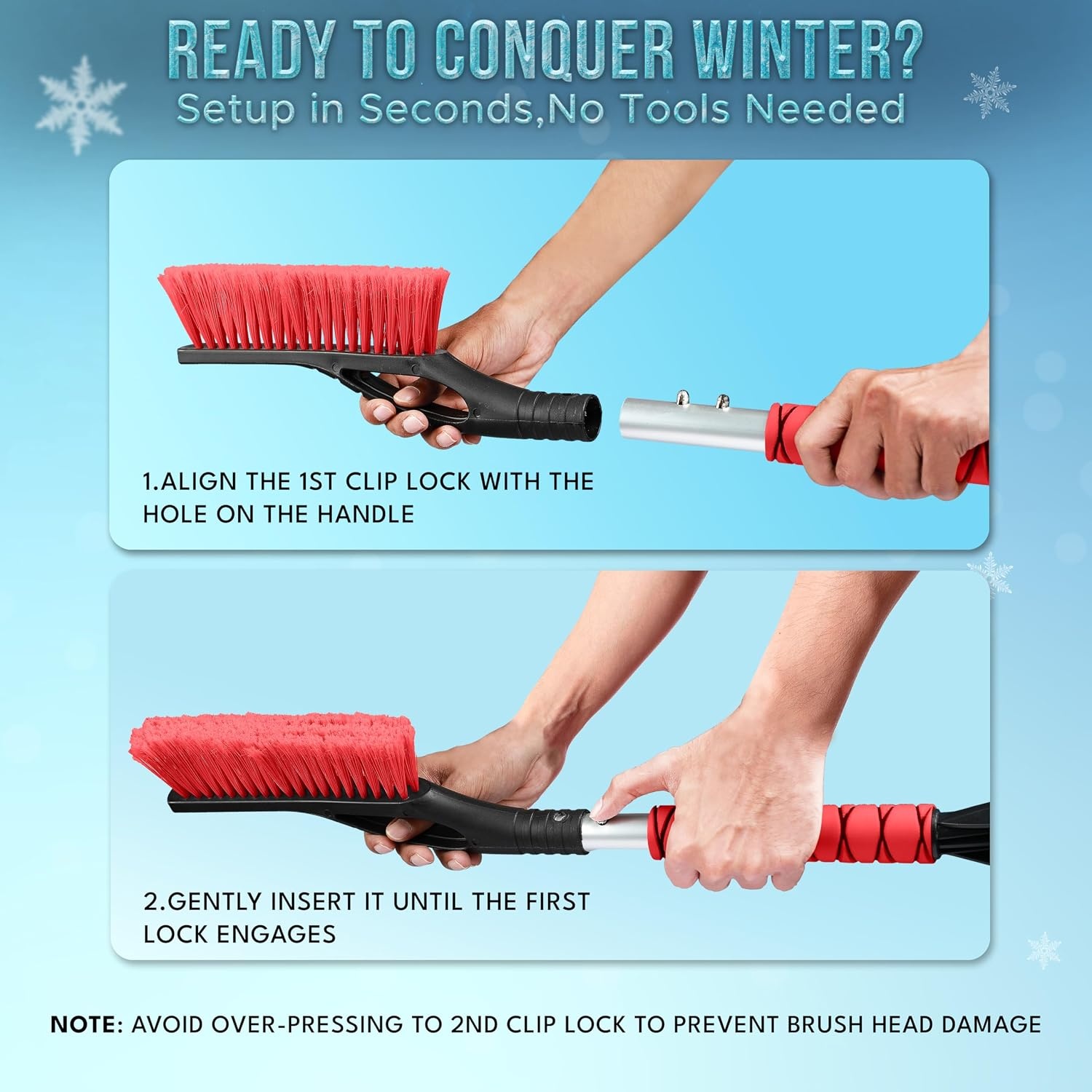 image:imageEcoNour 27 Aluminum Car Snow Scraper and Brush Red ScratchFree Weaved Bristle Head with Metal Body Ice Scraper for Car WindshieldTough Ice Scraper with Ergonomic Foam Grip for Cars1 PackRed