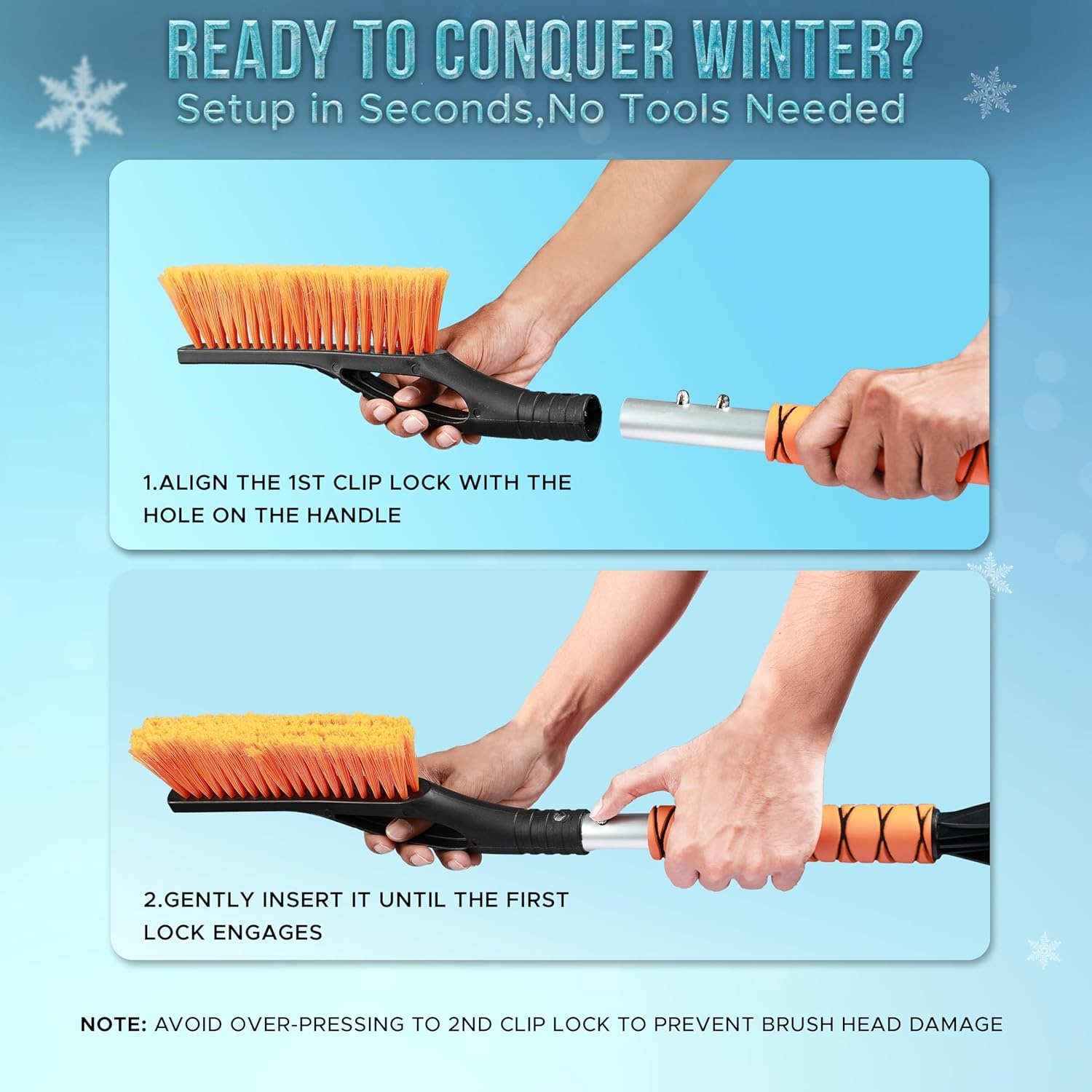image:imageEcoNour 27 Aluminum Car Snow Scraper and Brush Red ScratchFree Weaved Bristle Head with Metal Body Ice Scraper for Car WindshieldTough Ice Scraper with Ergonomic Foam Grip for Cars1 PackBlue Orange