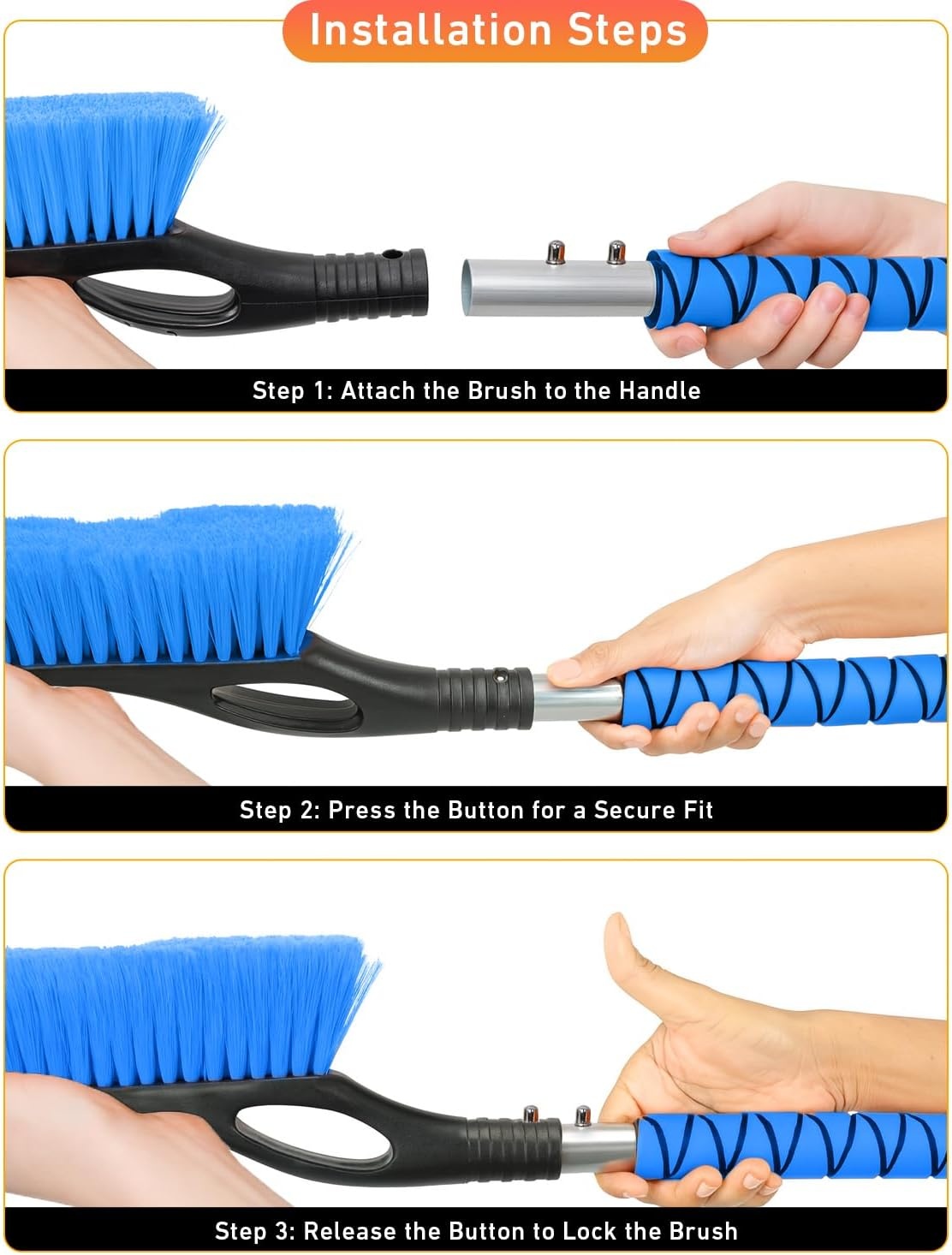 image:imageEcoNour 27 Aluminum Car Snow Scraper and Brush Red ScratchFree Weaved Bristle Head with Metal Body Ice Scraper for Car WindshieldTough Ice Scraper with Ergonomic Foam Grip for Cars1 PackBlue Blue