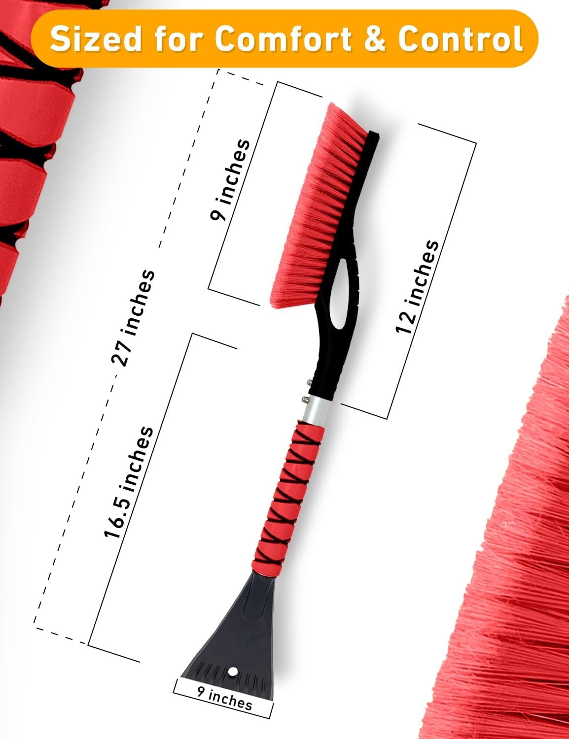 image:imageEcoNour 27 Aluminum Car Snow Scraper and Brush Red ScratchFree Weaved Bristle Head with Metal Body Ice Scraper for Car WindshieldTough Ice Scraper with Ergonomic Foam Grip for Cars1 PackRed Red