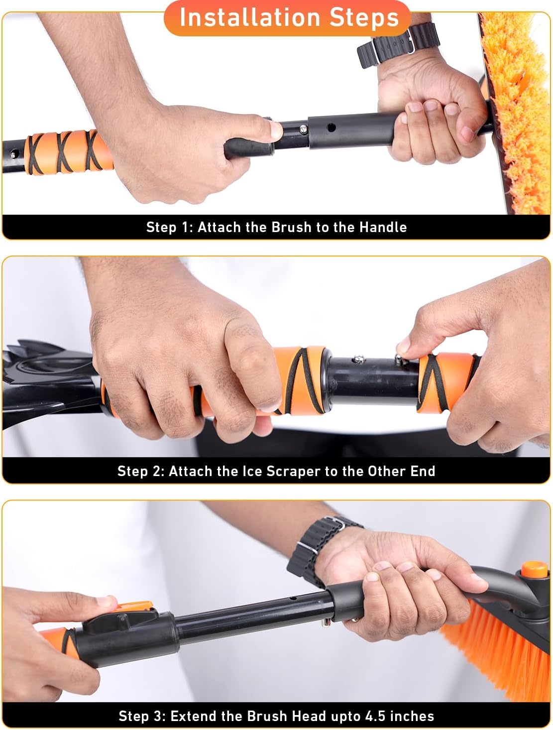 image:imageEcoNour 36 Extendable Snow Brush and Ice Scraper 3in1 Snow Removal Brush Telescopic Brush with 360 Rotating Head for Car Windshield Ice Scraper for SUV Truck and Car Winter Car Accessories36