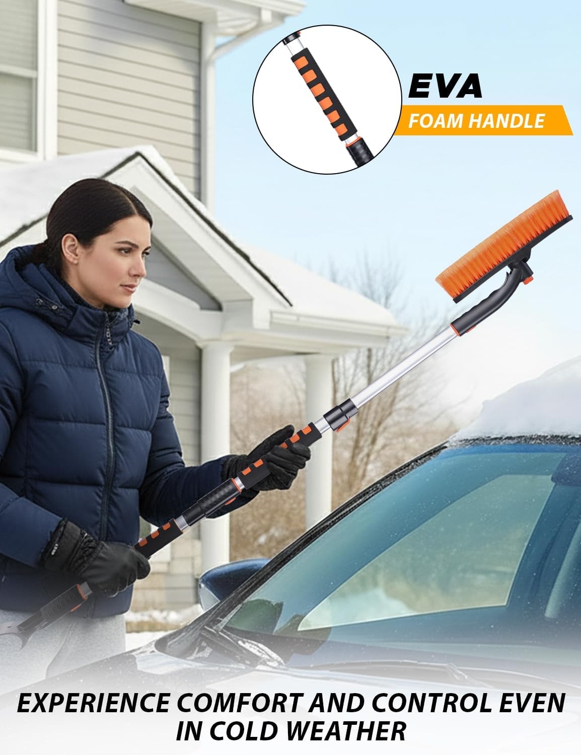 image:imageEcoNour 36 Extendable Snow Brush and Ice Scraper 3in1 Snow Removal Brush Telescopic Brush with 360 Rotating Head for Car Windshield Ice Scraper for SUV Truck and Car Winter Car Accessories53