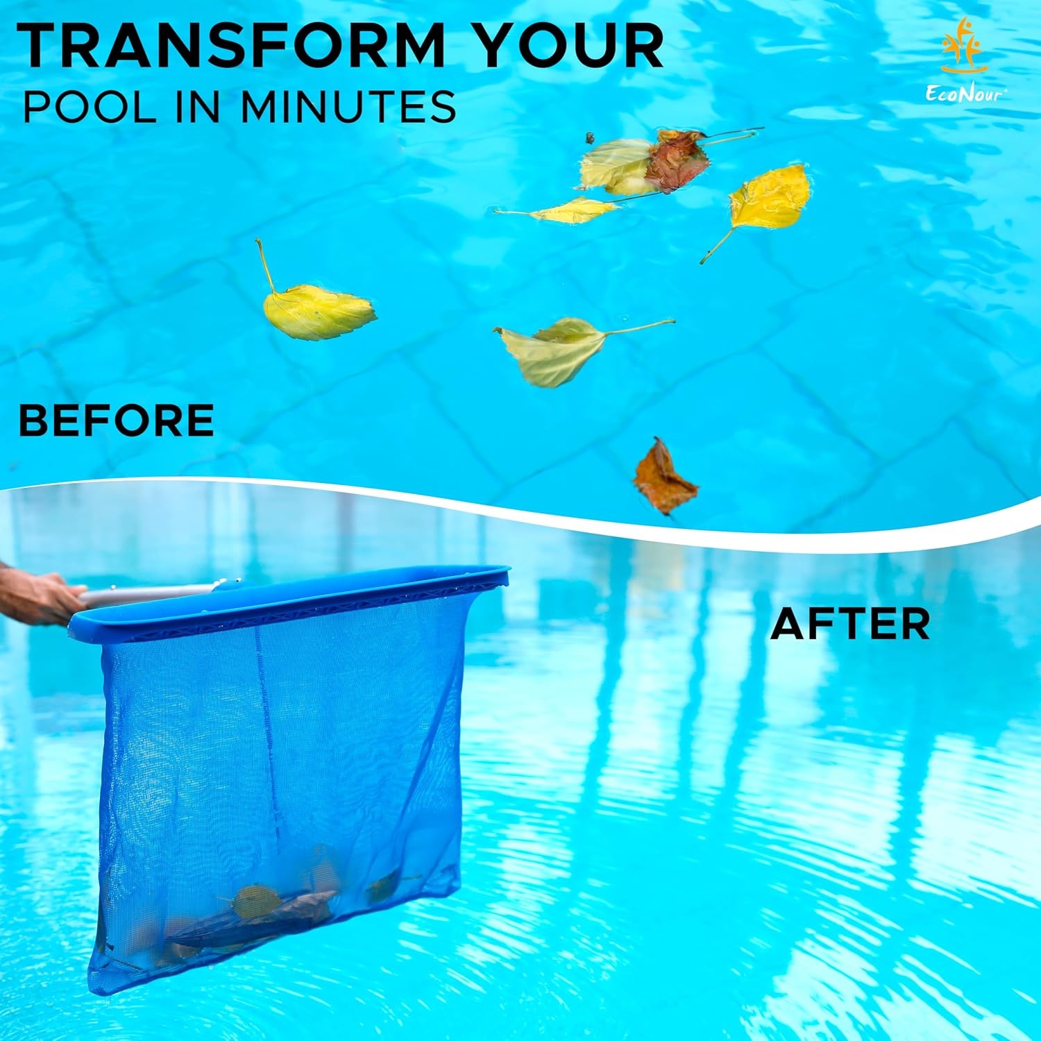 image:imageEcoNour Pool Skimmer Net Professional Heavy Duty Deep Ultra Fine Mesh Pool Leaf Rake for Cleaning Leaves and Debris Strong Frame Fits Standard Poles No PoleBlue Skimmer Net