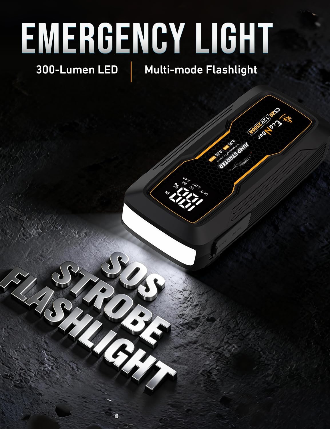 image:imageEcoNour car Battery Jump Starter 4000A Peak Up to 10L Gas amp 10L Diesel Engines 12V Lithium Jump Box with Jumper Cables USB Charger LCD Display LED Flashlight for Cars SUVs TrucksBlack