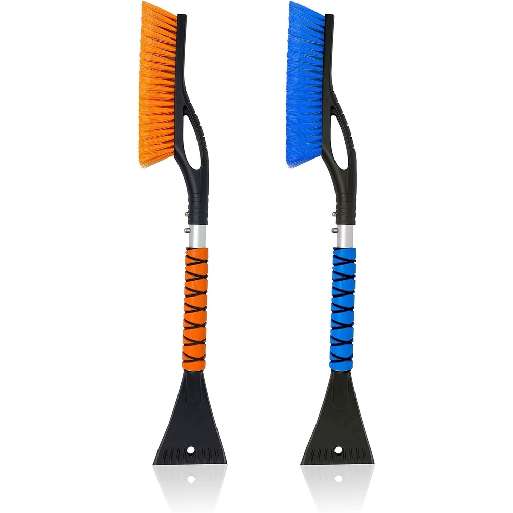image:imageEcoNour 27 Aluminum Car Snow Scraper and Brush Red ScratchFree Weaved Bristle Head with Metal Body Ice Scraper for Car WindshieldTough Ice Scraper with Ergonomic Foam Grip for Cars1 PackBlue Orange