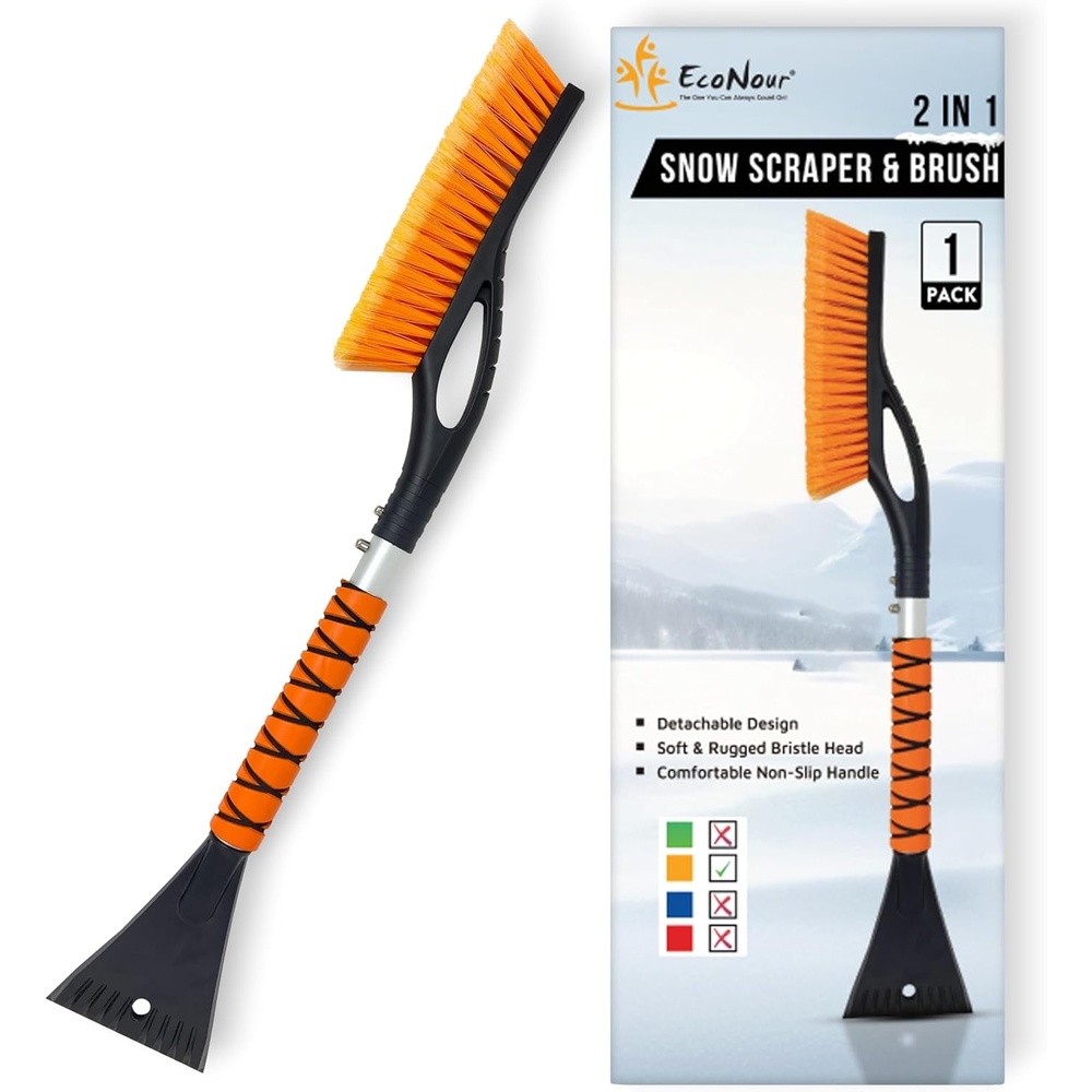 image:imageEcoNour 27 Aluminum Ice Scrapers for Car Windshield Car Snow Scraper For Car Window and Snow Brush with Ergonomic Foam Grip Winter Accessories OrangeOrange