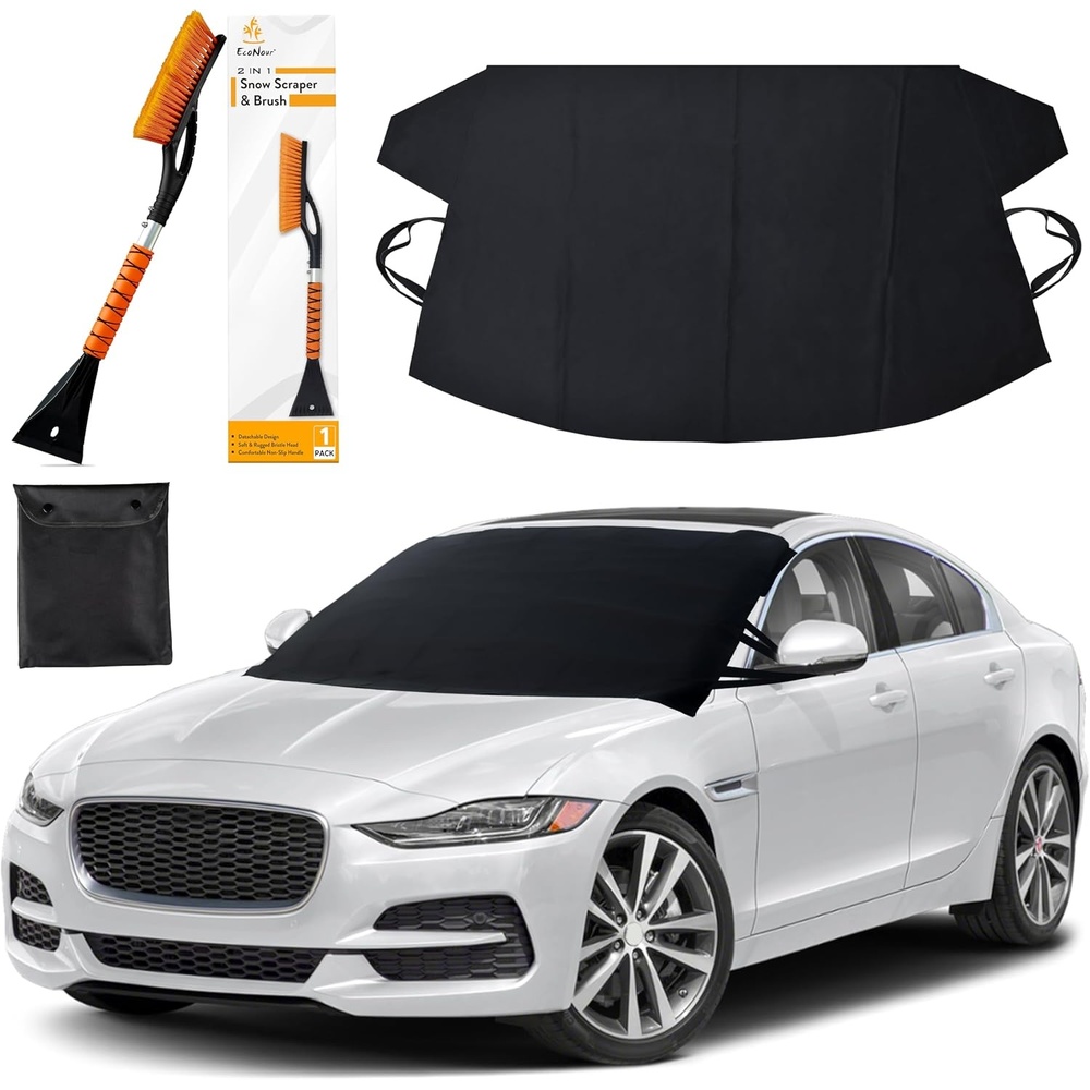 image:imageEcoNour Car Windshield Cover for Ice and Snow 69x42  Snow Brush and Ice Scrapers for Car 1 Pack with Scratch Free Bristle Head  Winter Car Kit for Cars Trucks SUVs