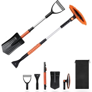 Autovir 39″ 6 in 1 Snow Shovel for Car | 270 Degree Rotating Snow Brush | Ice Scraper for Car Windshield | Scratch Free Extendable Snow Squeegee for SUV, Truck Winter Accessories(Shovel Brush Combo – Orange)