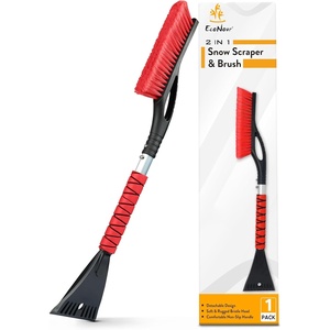 EcoNour 27″ Aluminum Car Snow Scraper and Brush (Red) | Scratch-Free | Weaved Bristle Head with Metal Body Ice Scraper for Car Windshield-Tough Ice Scraper with Ergonomic Foam Grip for Cars-1 Pack(Red)