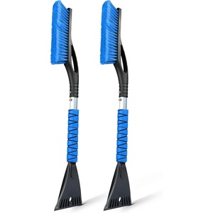 EcoNour 27″ Aluminum Car Snow Scraper and Brush (Red) | Scratch-Free | Weaved Bristle Head with Metal Body Ice Scraper for Car Windshield-Tough Ice Scraper with Ergonomic Foam Grip for Cars-1 Pack(Blue & Blue)