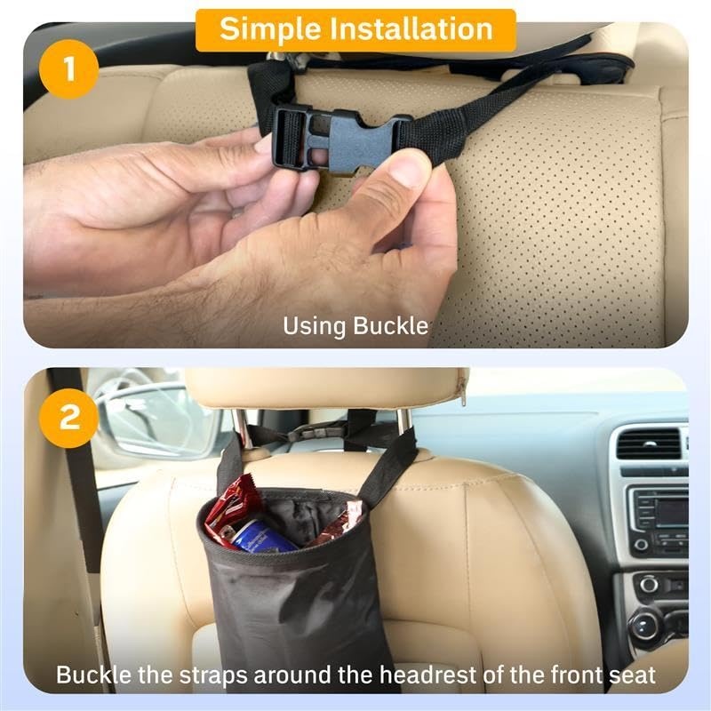 image:imageEcoNour 2 Pack Car Trash Bag Washable Back Seat Hanging Bag Elastic Opening amp Easy Mount Garbage Can with Waterproof Oxford Material Accessories for Camping Traveling amp OutdoorBlack