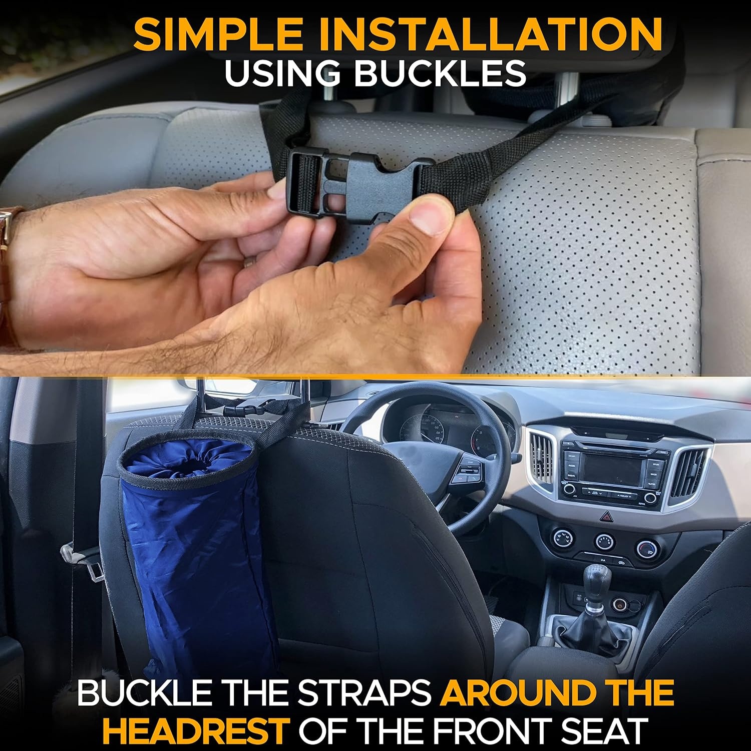 image:imageEcoNour 2 Pack Car Trash Bag Washable Back Seat Hanging Bag Elastic Opening amp Easy Mount Garbage Can with Waterproof Oxford Material Accessories for Camping Traveling amp OutdoorBlue