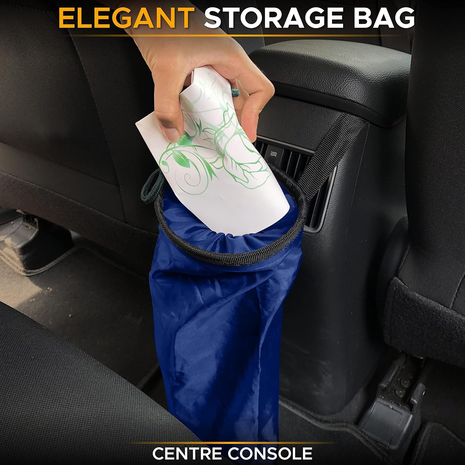 image:imageEcoNour 2 Pack Car Trash Bag Washable Back Seat Hanging Bag Elastic Opening amp Easy Mount Garbage Can with Waterproof Oxford Material Accessories for Camping Traveling amp OutdoorBlue