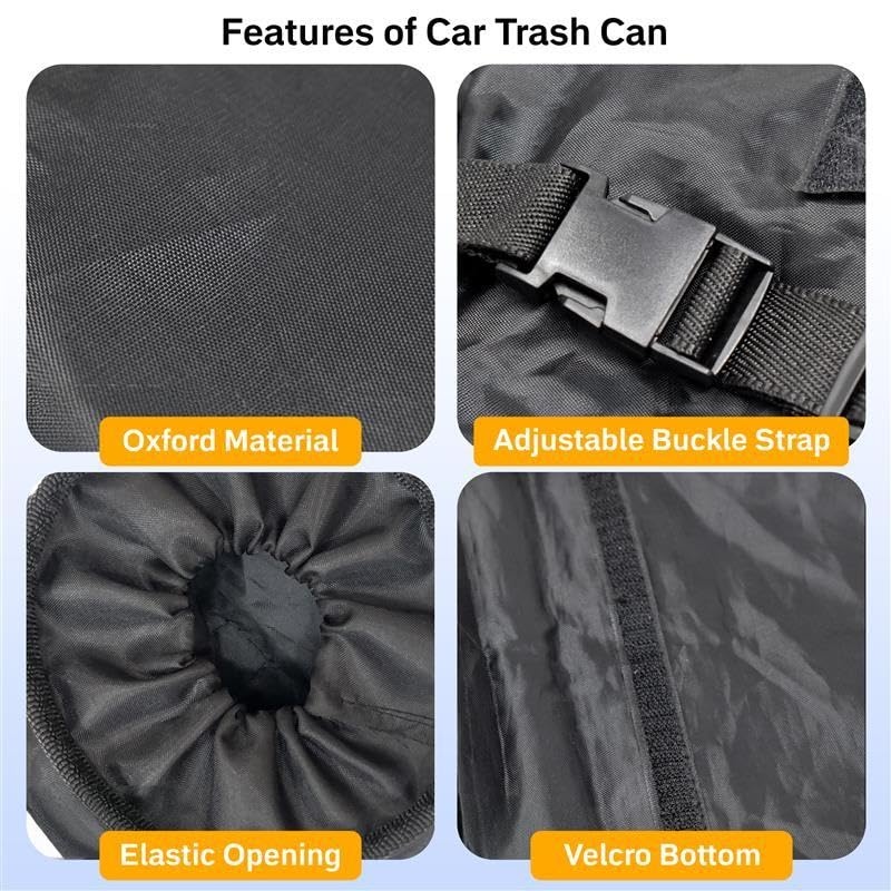 image:imageEcoNour 2 Pack Car Trash Bag Washable Back Seat Hanging Bag Elastic Opening amp Easy Mount Garbage Can with Waterproof Oxford Material Accessories for Camping Traveling amp OutdoorBlack