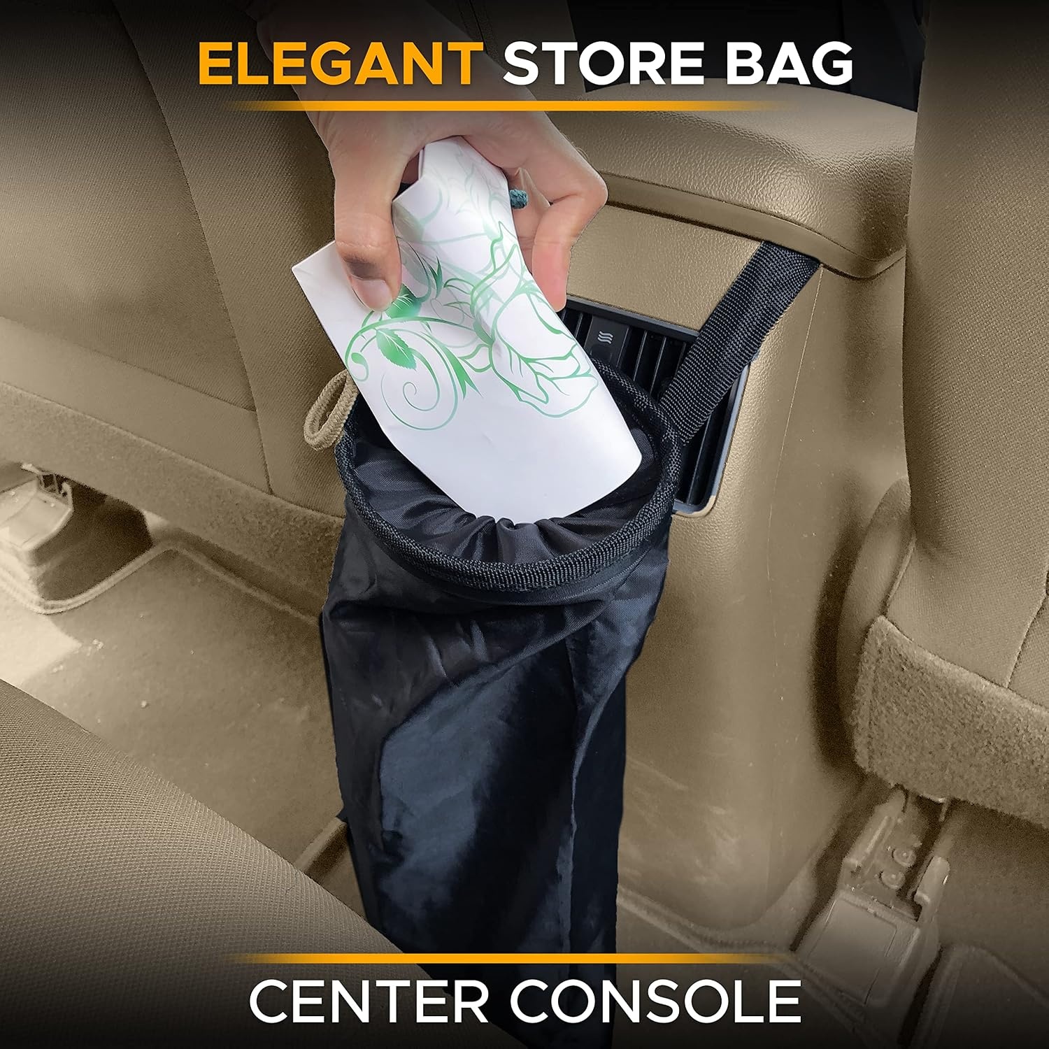image:imageEcoNour 2 Pack Car Trash Bag Washable Back Seat Hanging Bag Elastic Opening amp Easy Mount Garbage Can with Waterproof Oxford Material Accessories for Camping Traveling amp OutdoorBlack