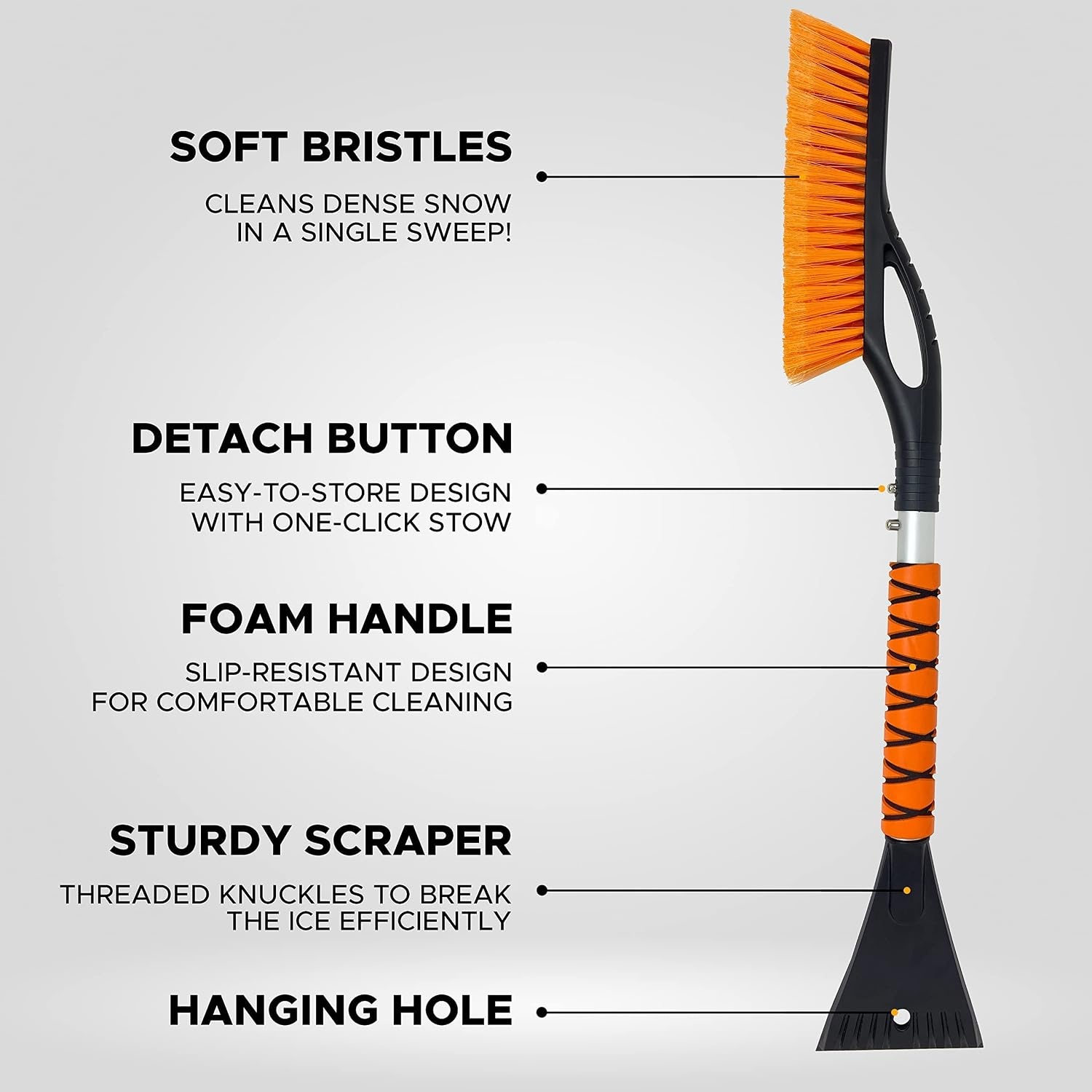 image:imageEcoNour 27 Car Snow Scraper amp Brush Extendable Snow Brush amp Ice Scraper for Car Windshield ScratchFree Bristles 3in1 Snow Brush with 360 Pivoting Head Snow Scraper with Foam Grip