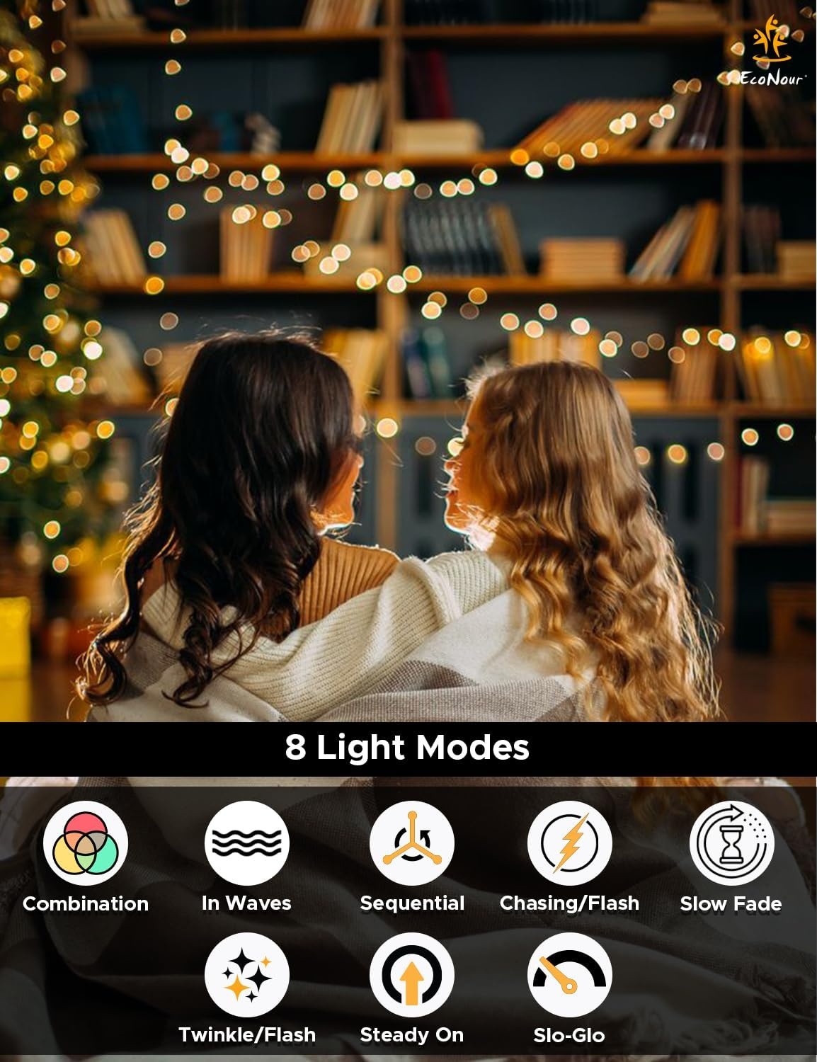 image:imageEcoNour 41 Ft 1000 LED Cluster Twinkle Lights for Easter Decor 8 Modes String Lights for Decoration with Timer and Memory Function Ambient Warm White Fairy Lights for Magical Home amp Garden DcorWarm White