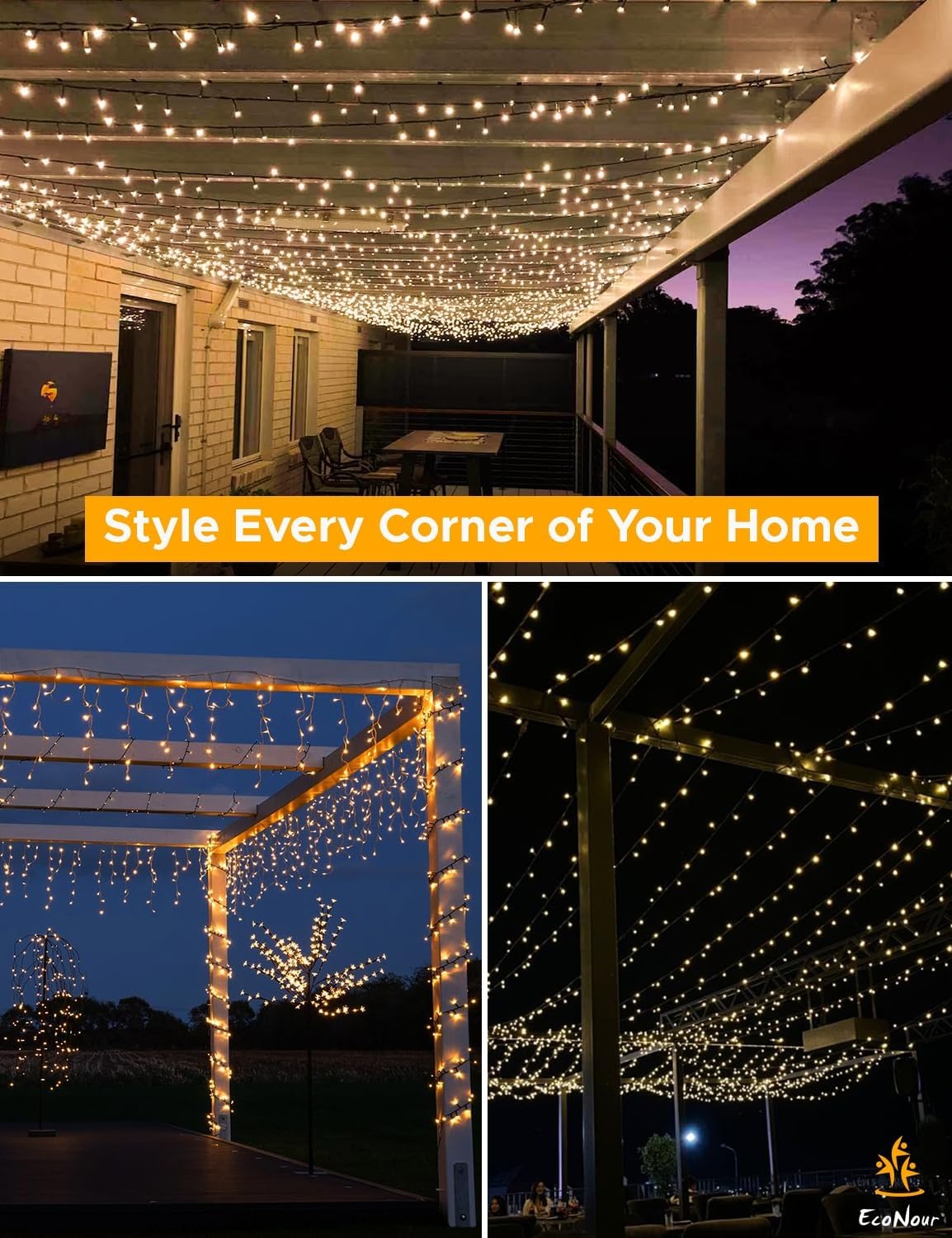 image:imageEcoNour 41 Ft 1000 LED Cluster Twinkle Lights for Easter Decor 8 Modes String Lights for Decoration with Timer and Memory Function Ambient Warm White Fairy Lights for Magical Home amp Garden DcorWarm White