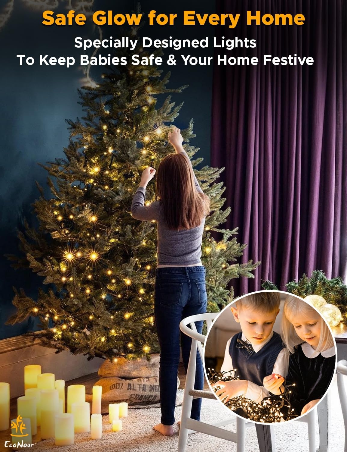 image:imageEcoNour 41 Ft 1000 LED Cluster Twinkle Lights for Easter Decor 8 Modes String Lights for Decoration with Timer and Memory Function Ambient Warm White Fairy Lights for Magical Home amp Garden DcorWarm White