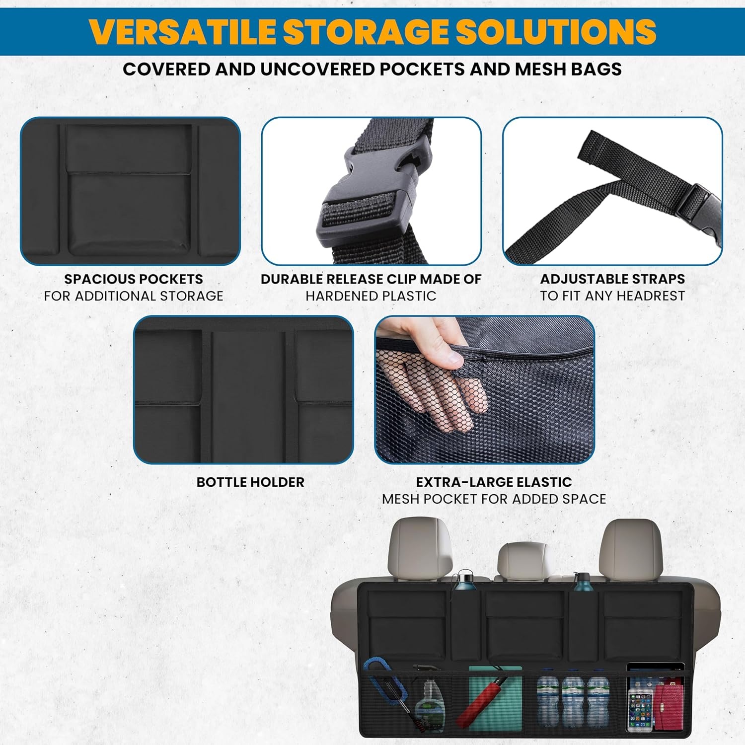 image:imageEcoNour Backseat Trunk Organizer 42 x20 Inches Car Storage with 9 Spacious Pockets Waterproof HeavyDuty Hanging Organizer for SUVs Trucks amp Hatchbacks SpaceSaving Foldable amp Easy to Install42 x 20 inches