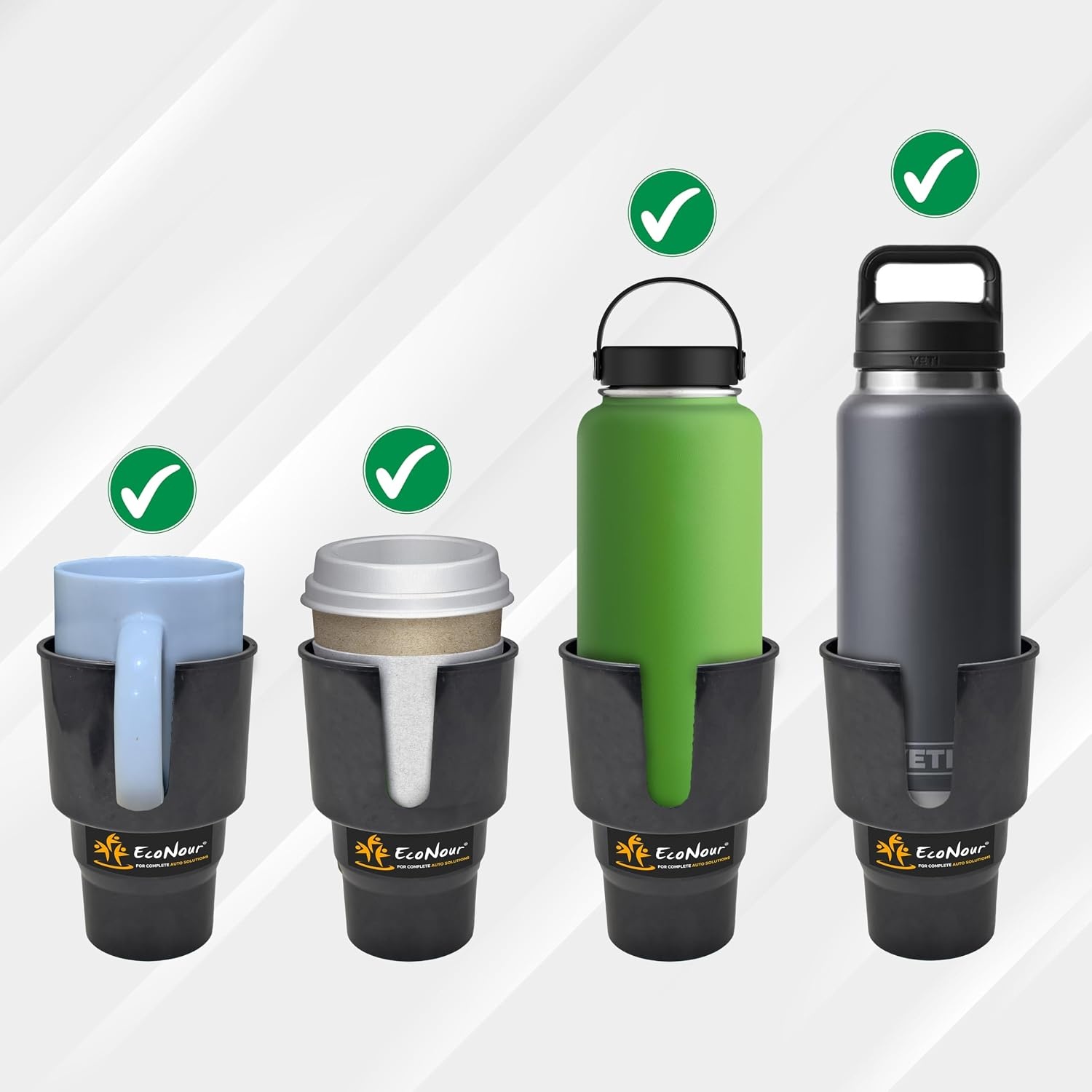 image:imageEcoNour Car Cup Holder Expander Fits 3240 oz Hydro Flasks Yeti Nalgene amp Large Bottles up to 38 Universal Cup Adapter for Cars with 32 Holders BlackStandard Cup Holder