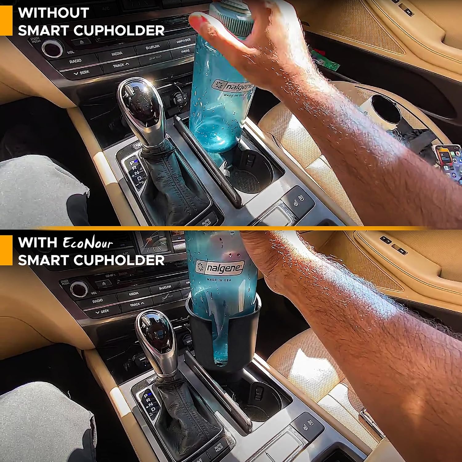 image:imageEcoNour Car Cup Holder Expander Fits 3240 oz Hydro Flasks Yeti Nalgene amp Large Bottles up to 38 Universal Cup Adapter for Cars with 32 Holders BlackStandard Cup Holder