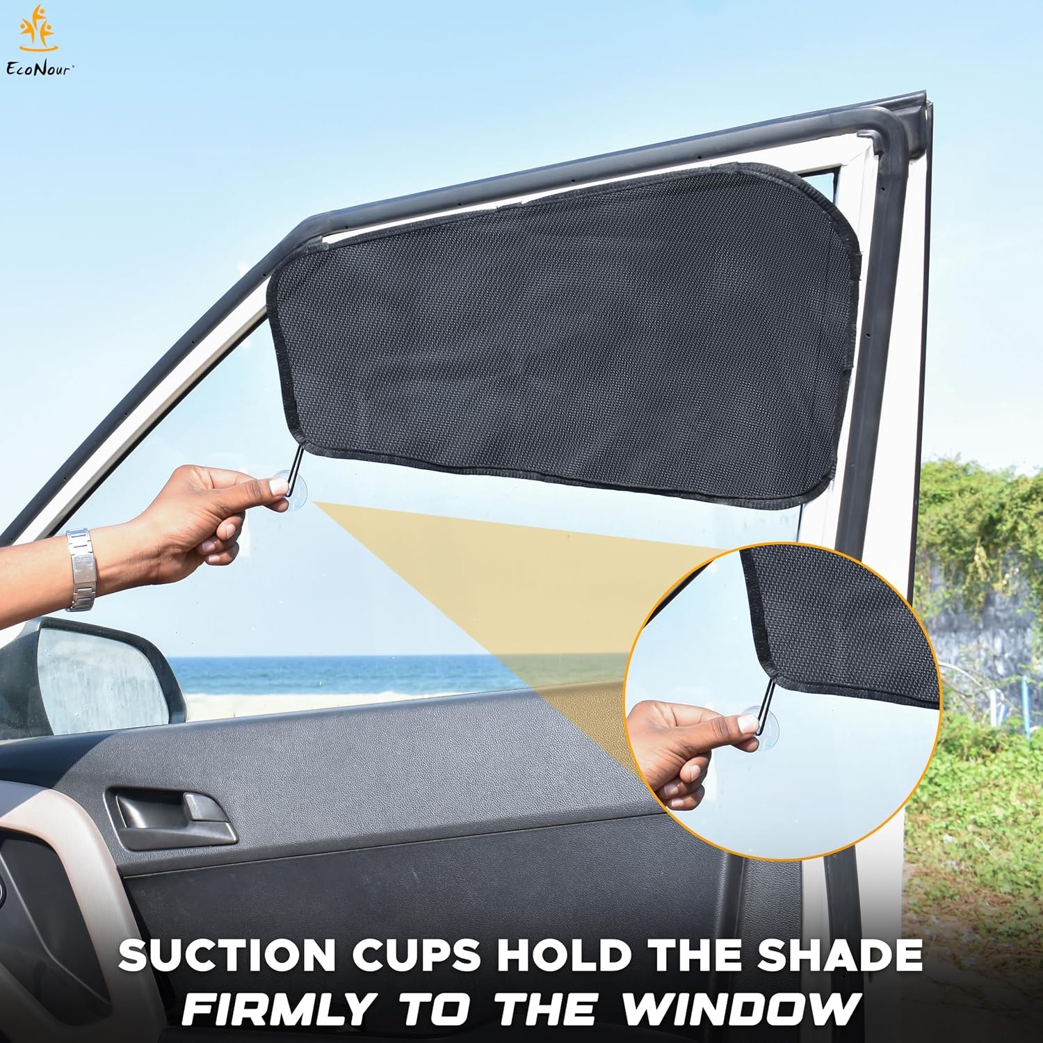 image:imageEcoNour Car Driver Front Window Sun Shade Magnetic Window Curtain Protects from Harmful Sun Rays for Drivers Side Window Screen Sunshade for Cars Prevents Sun Damage Black 2Piece