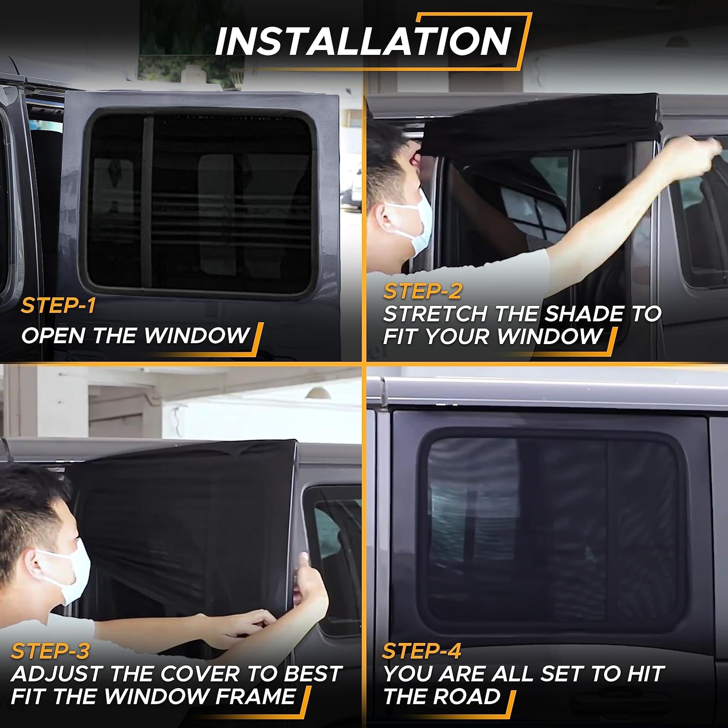 image:imageEcoNour Car Front Side Window Sun Shades Compatible for Toyota Tundra 2P ack Breathable Super Stretchy Mesh Sun Shade Heat Block UV Protection Car Window Screen Covers Mosquito Net CurtainsJeep Wrangler Rear