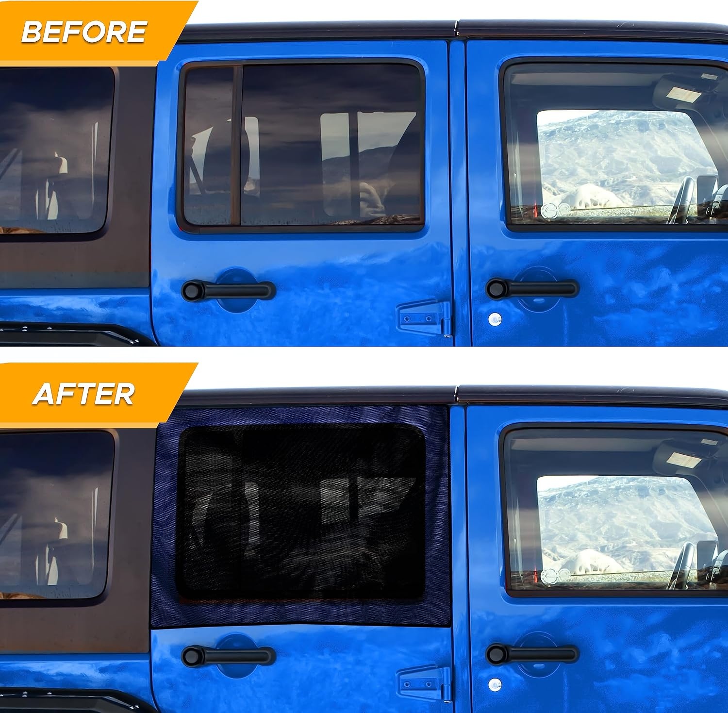 image:imageEcoNour Car Front Side Window Sun Shades Compatible for Toyota Tundra 2P ack Breathable Super Stretchy Mesh Sun Shade Heat Block UV Protection Car Window Screen Covers Mosquito Net CurtainsJeep Wrangler Rear