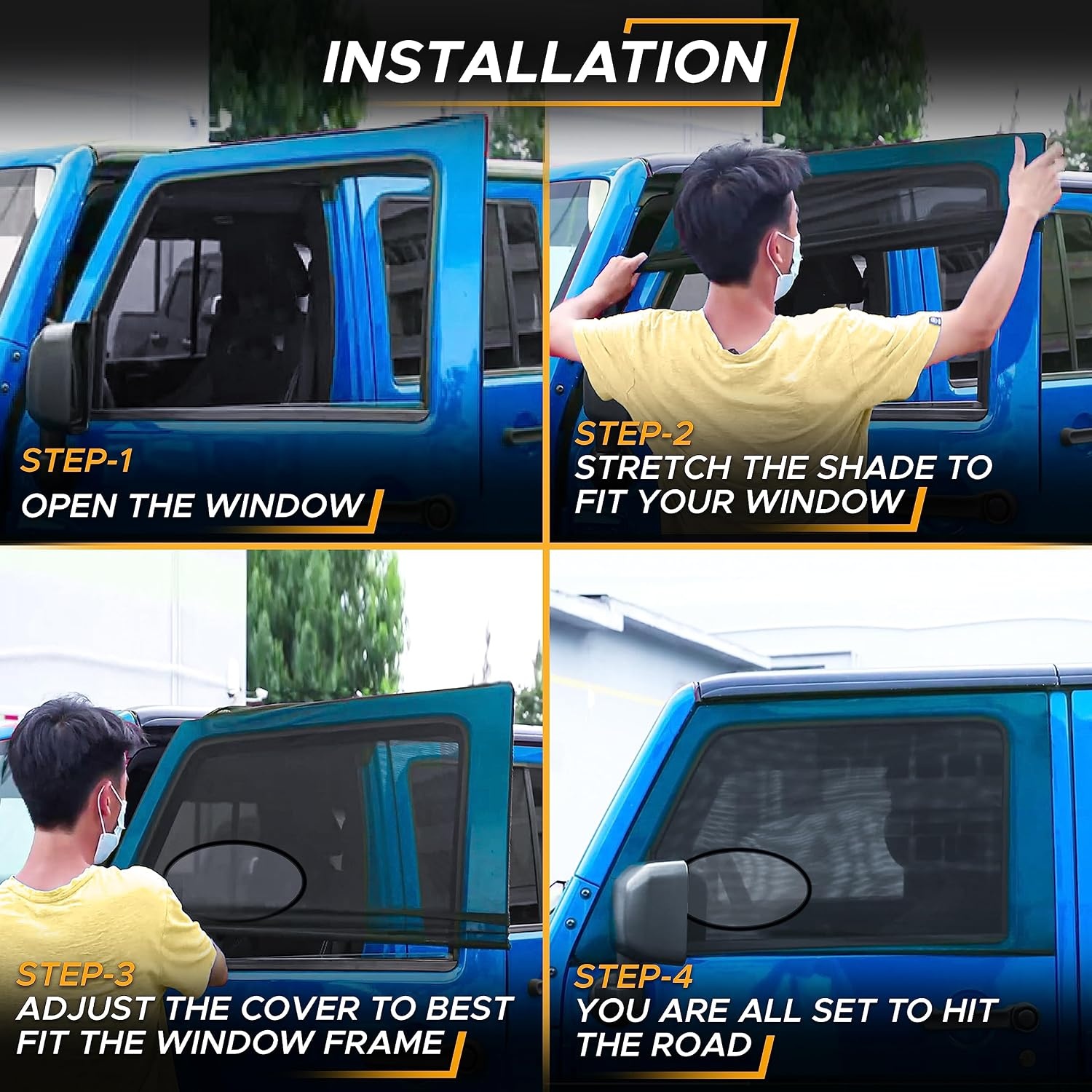 image:imageEcoNour Car Front Side Window Sun Shades Compatible for Toyota Tundra 2P ack Breathable Super Stretchy Mesh Sun Shade Heat Block UV Protection Car Window Screen Covers Mosquito Net CurtainsJeep Wrangler Front