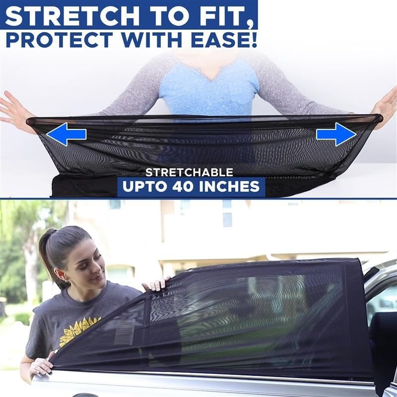 image:imageEcoNour Car Front Side Window Sun Shades Compatible for Toyota Tundra 2P ack Breathable Super Stretchy Mesh Sun Shade Heat Block UV Protection Car Window Screen Covers Mosquito Net CurtainsXLarge