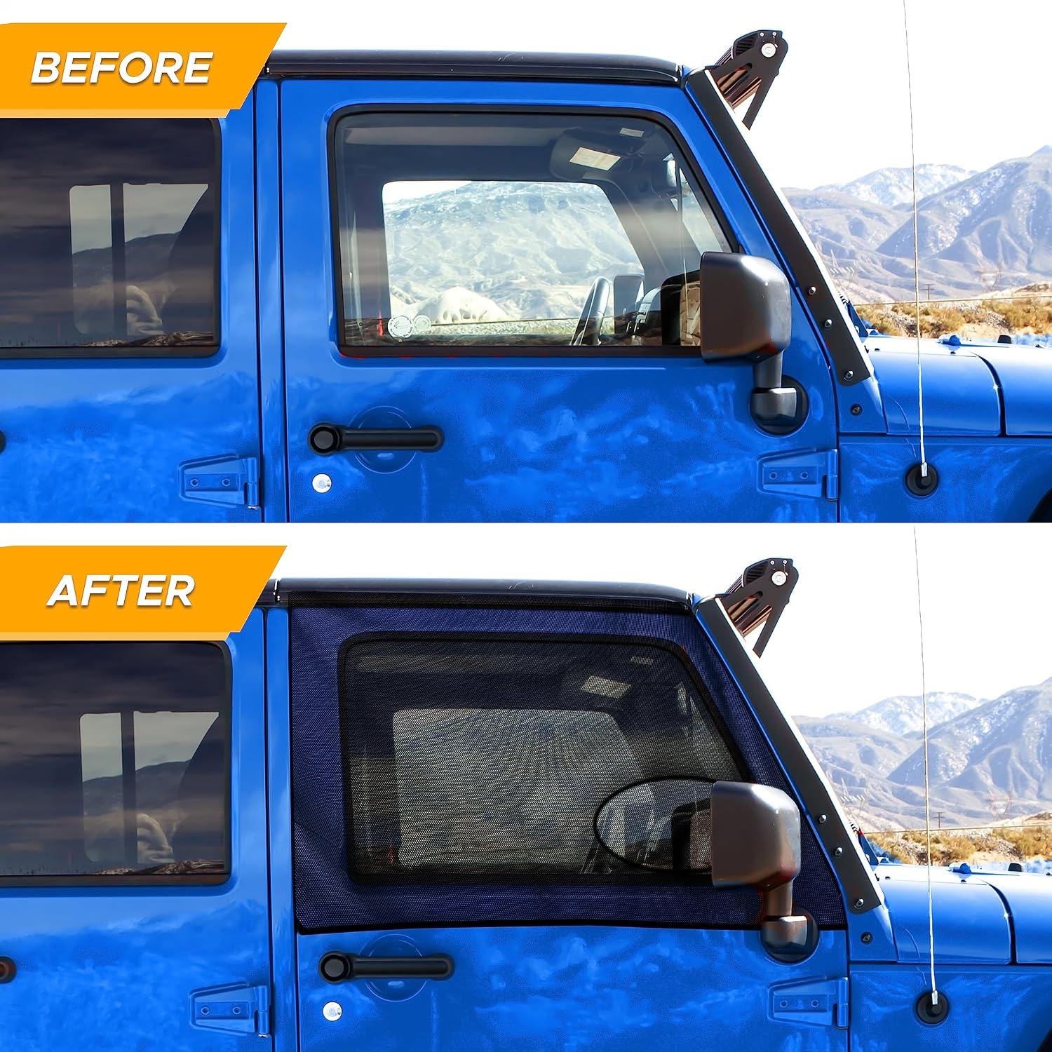 image:imageEcoNour Car Front Side Window Sun Shades Compatible for Toyota Tundra 2P ack Breathable Super Stretchy Mesh Sun Shade Heat Block UV Protection Car Window Screen Covers Mosquito Net CurtainsJeep Wrangler Front
