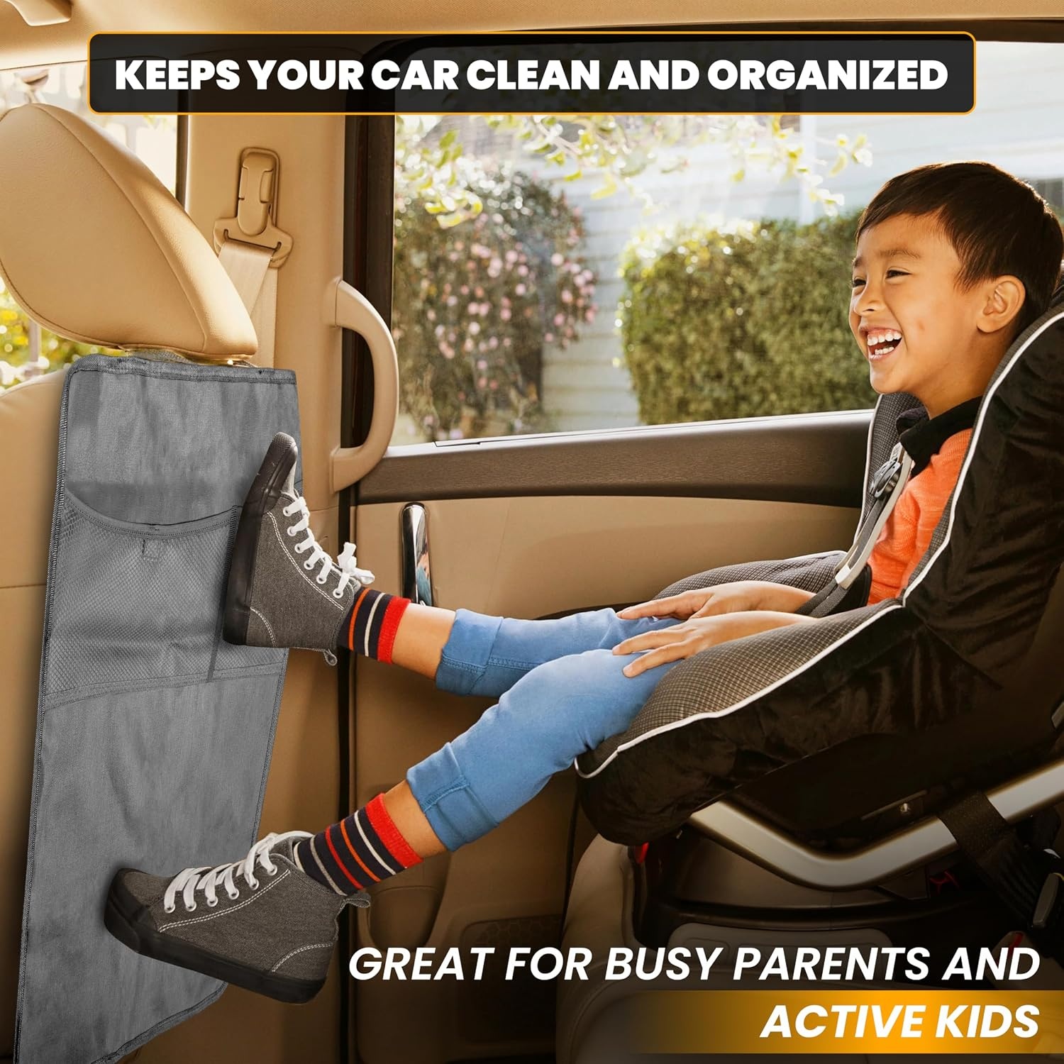 image:imageEcoNour Car Kick Mats Back Seat Protector 2 PackCar Seat Protector Backseat Organizer with Storage Pockets for KidsWaterproof Back Seat CoverDirtMud amp Scratch Protection Travel AccessoriesGrey 22 Inch