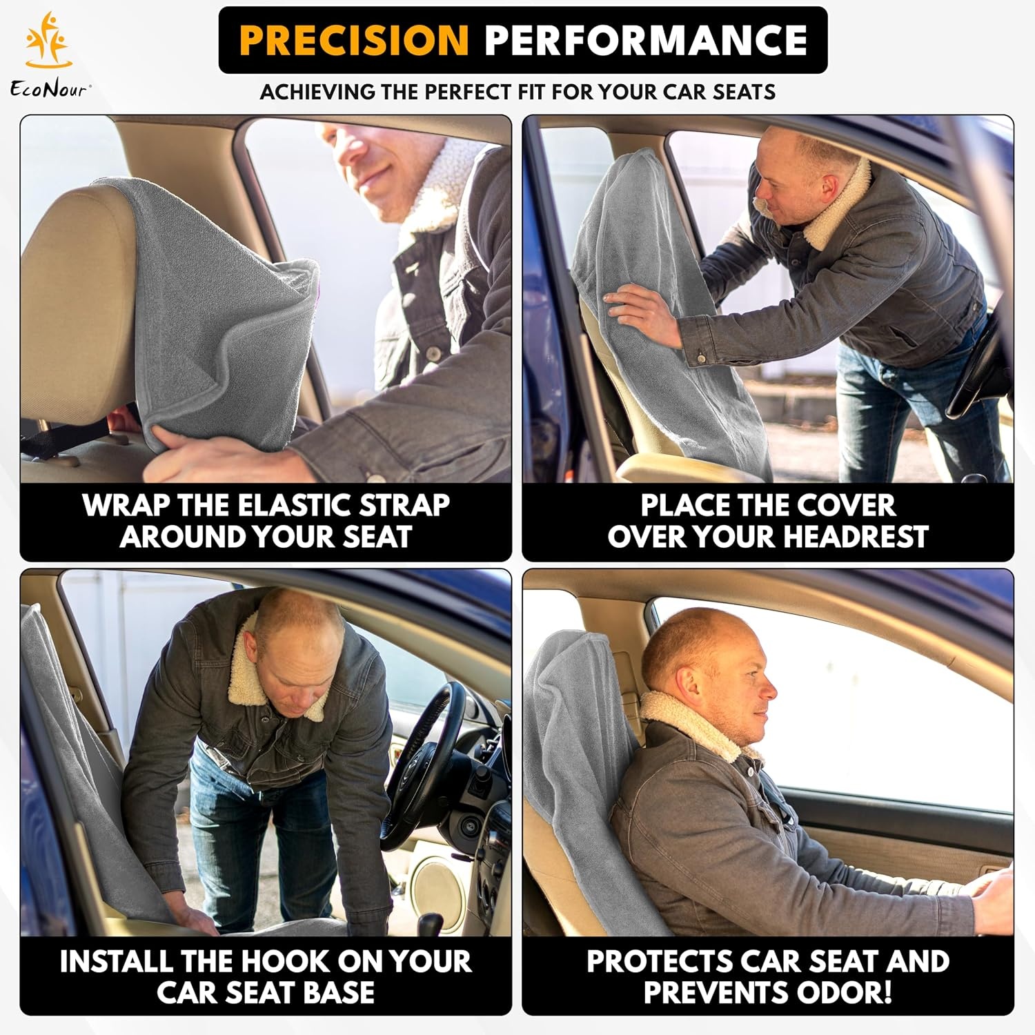 image:imageEcoNour Car Seat Cover Sweat Towel Waterproof Universal Seat Protector for Gym Workout Swimming Camping amp Dog Travel Washable Car Seat Cover for Cars Trucks SUVs amp Vans Black 29 x 555Grey