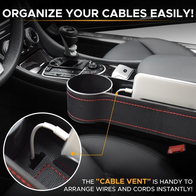 image:imageEcoNour Car Seat Gap Filler with Cup Holder 254 x 152 cm Auto Console Organizer in Between Front Seats for Holding Phone Drink and Cards Travel Accessories with 2 Headrest HooksGapfiller with Cup Holder