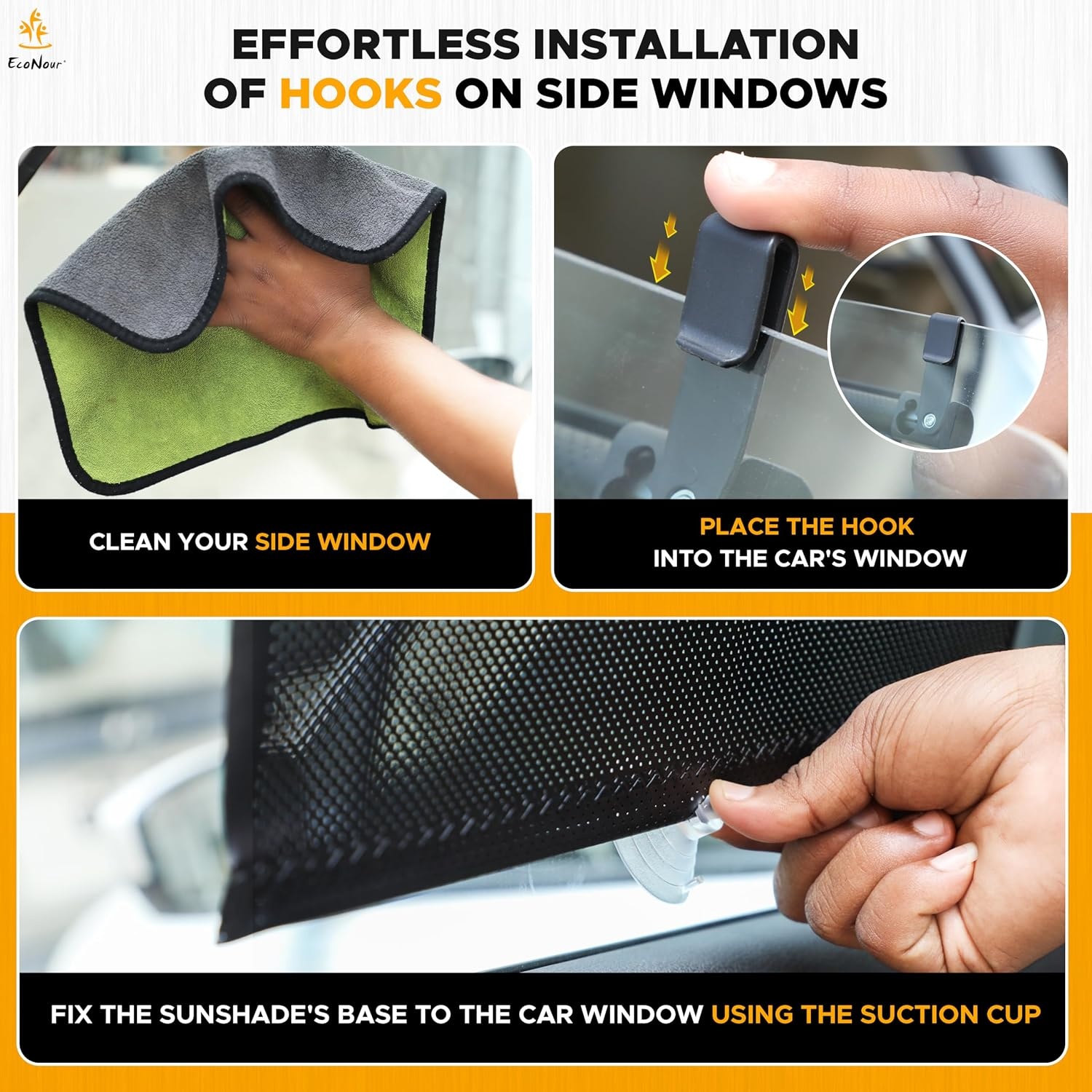 image:imageEcoNour Car Window Shades for Baby 2 Pack Side Window Sun Shade UV amp Sun Glare Protection for Rear Window Shade Baby Window Sun Shade with Suction Cup Car Accessories for Kids14x17