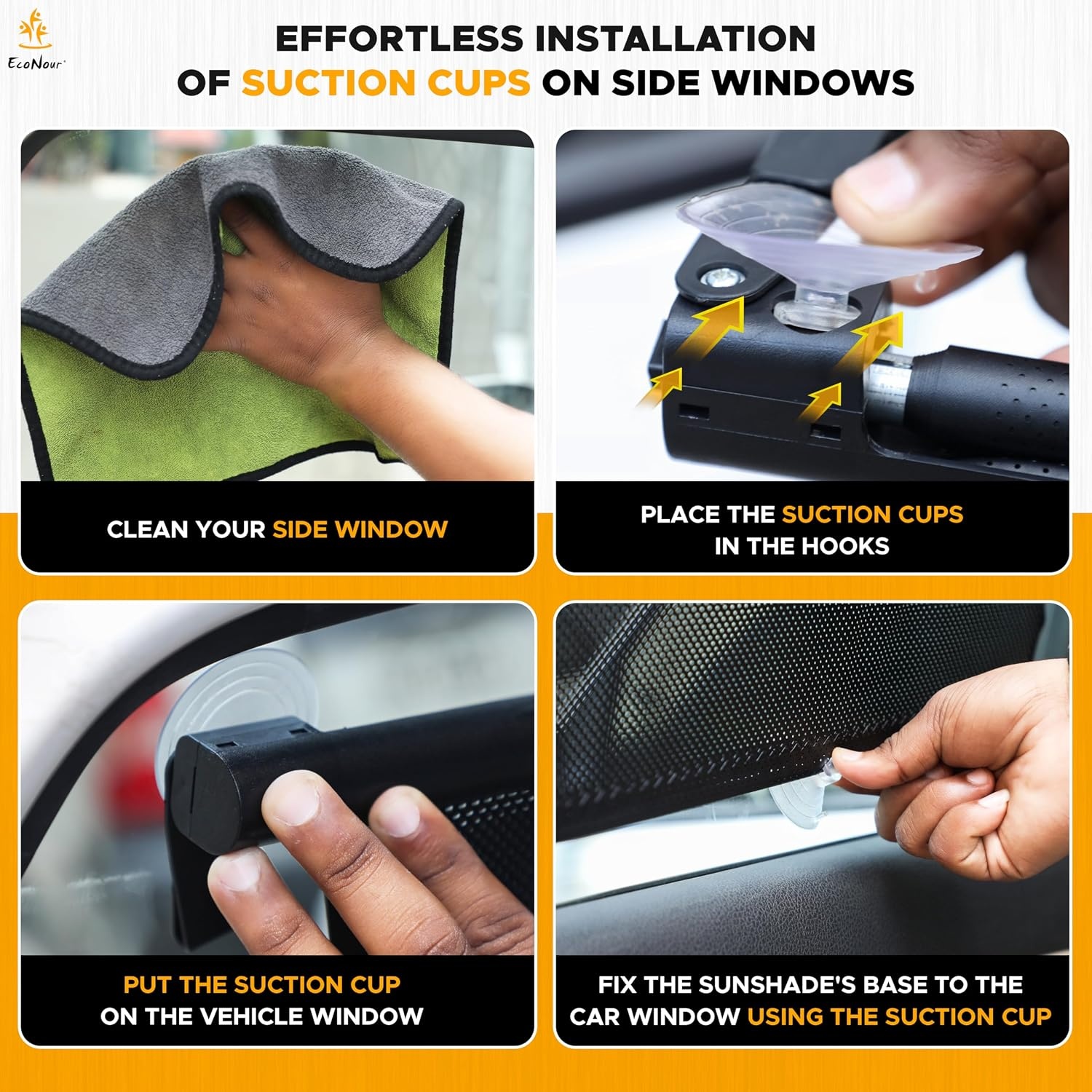 image:imageEcoNour Car Window Shades for Baby 2 Pack Side Window Sun Shade UV amp Sun Glare Protection for Rear Window Shade Baby Window Sun Shade with Suction Cup Car Accessories for Kids14x17