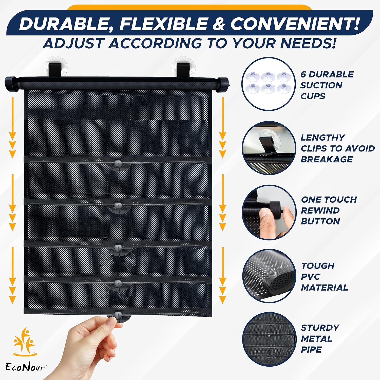 image:imageEcoNour Car Window Shades for Baby 2 Pack Upgraded Shades for Side Window Comes with Enhanced Suction Cups amp Large Clips for Durability Baby Car Accessories 18 x 20Large