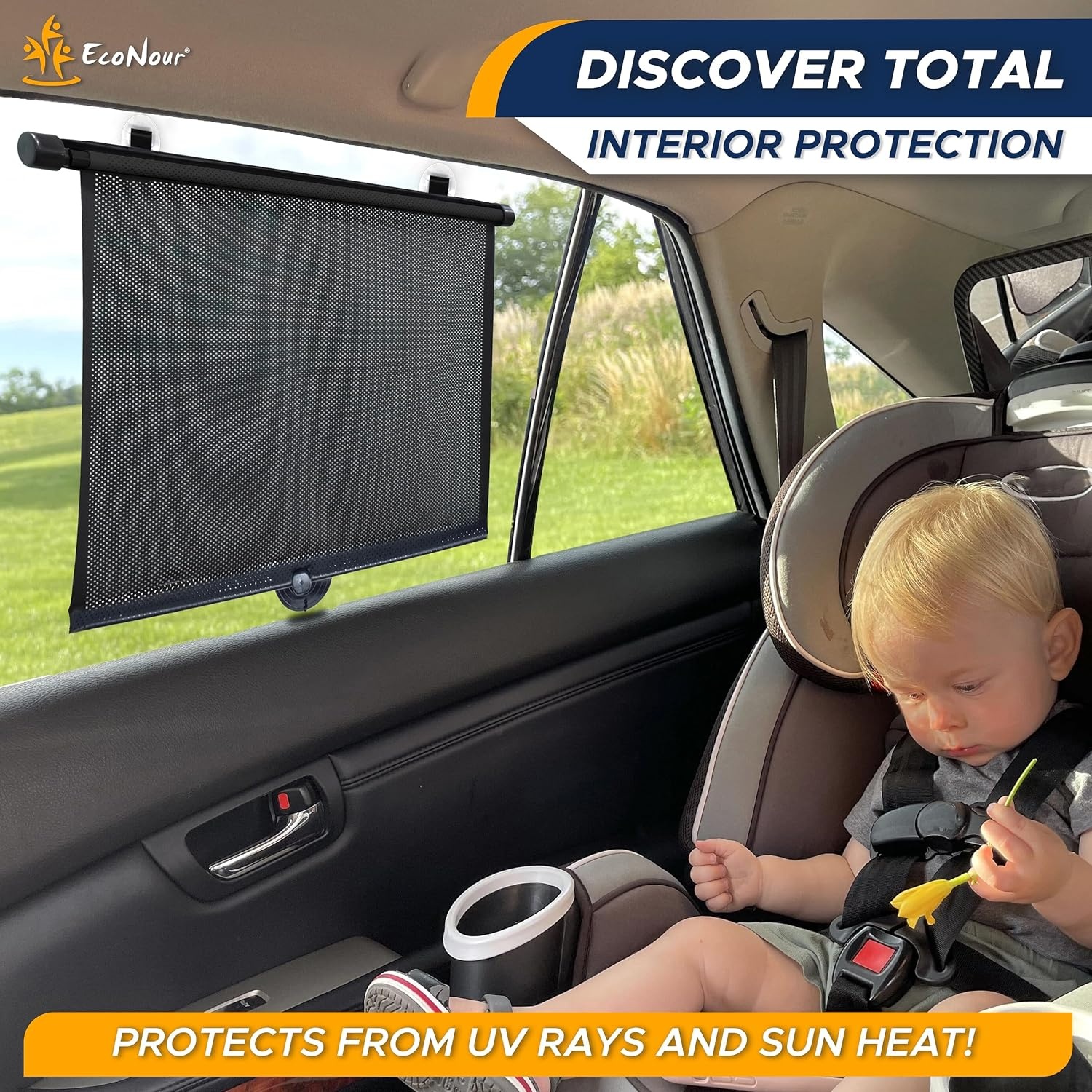 image:imageEcoNour Car Window Shades for Baby 2 Pack Upgraded Shades for Side Window Comes with Enhanced Suction Cups amp Large Clips for Durability Baby Car Accessories 18 x 20Large
