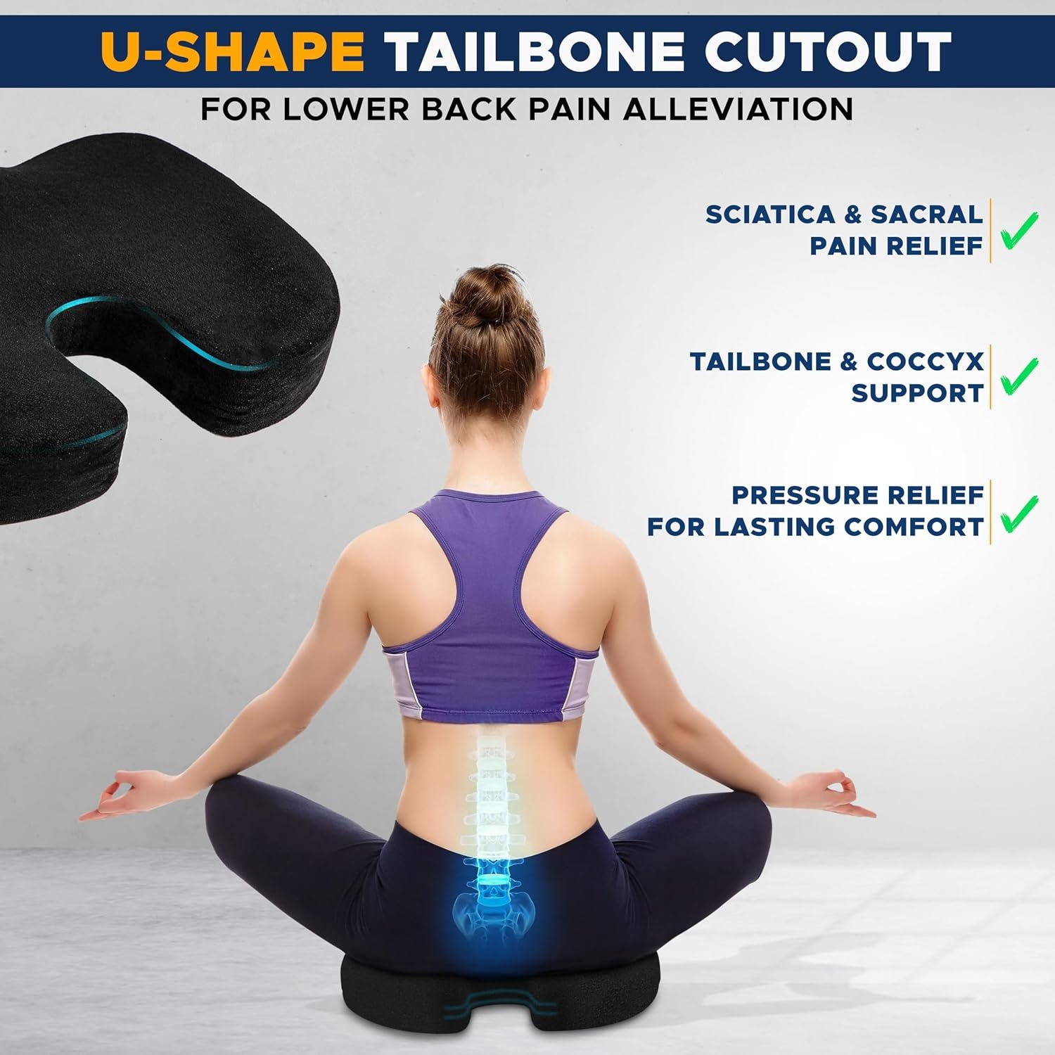 image:imageEcoNour Gel Seat Cushion Office Chair Cushions for Sciatica amp Tailbone Pain Relief Coccyx Memory Foam Desk Chair Support amp Car Seat Cushion Back Pain Relief Pillow for Long SittingBlackblue