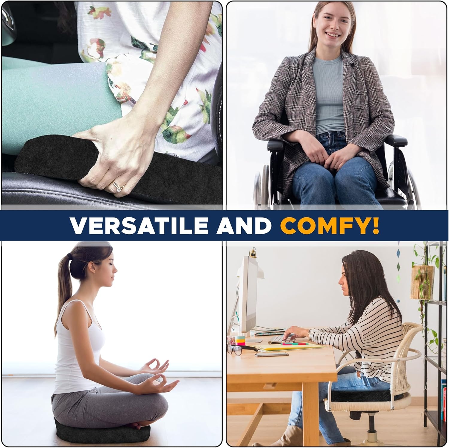 image:imageEcoNour Gel Seat Cushion Office Chair Cushions for Sciatica amp Tailbone Pain Relief Coccyx Memory Foam Desk Chair Support amp Car Seat Cushion Back Pain Relief Pillow for Long SittingBlackblue