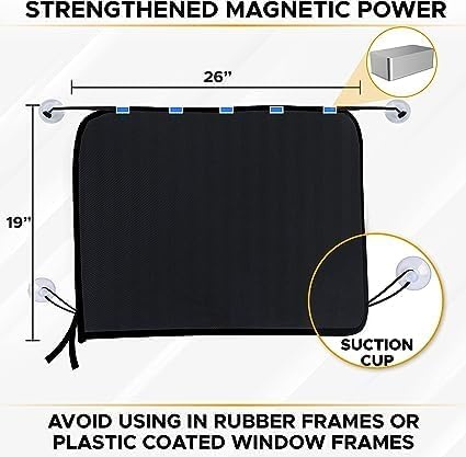image:imageEcoNour Magnetic Car Side Window Sun Shade 1 Pack Rear Window Sunshade Covers amp Blocks UV Rays Baby Shades for Side Windows Ensures Privacy Protection Baby Car Travel Accessories 26x19Black Suction Magnet