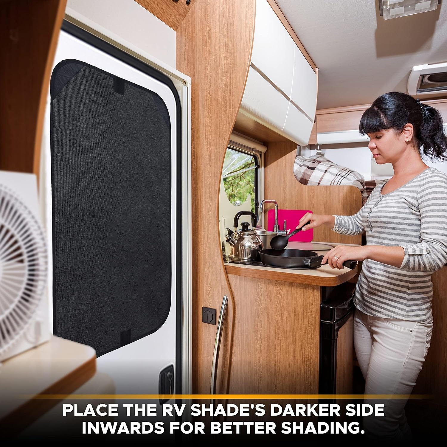 image:imageEcoNour RV Window Shade Foldable Trailer Door Window Cover for Total UV Camper Window Shade for Privacy Blackout Trailer Accessories for Camper Windows 25x16 inchesBlack